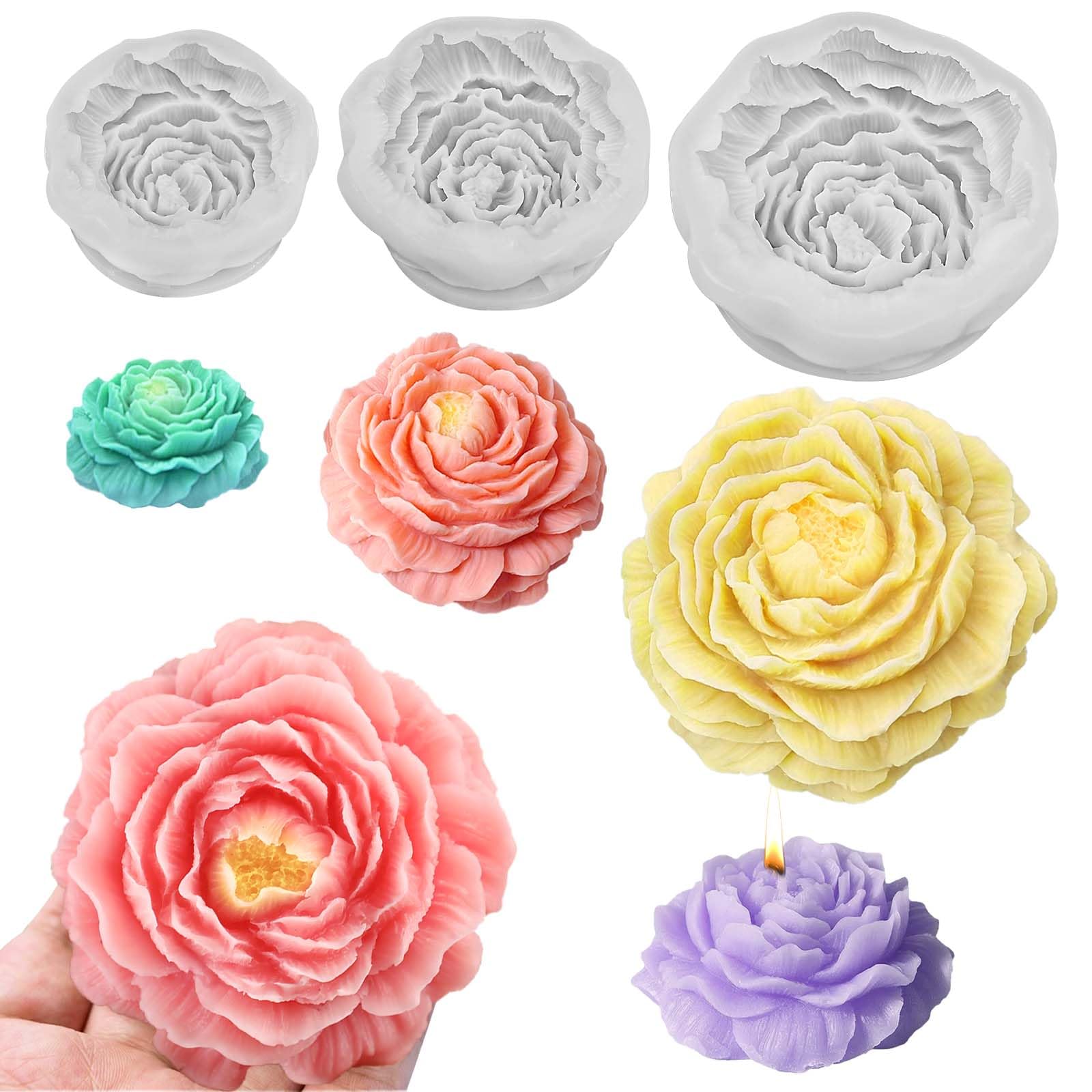 Peony Candle Molds, Set of 3 Sizes Peony Flower Making Molds