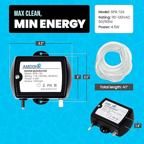 Miniatura 5 de Generador de ozono de inmersión en frío Ambohr SPA-124, máquina de ozono de salida eficiente de 100 mgh, generador de ozono con válvula de retención