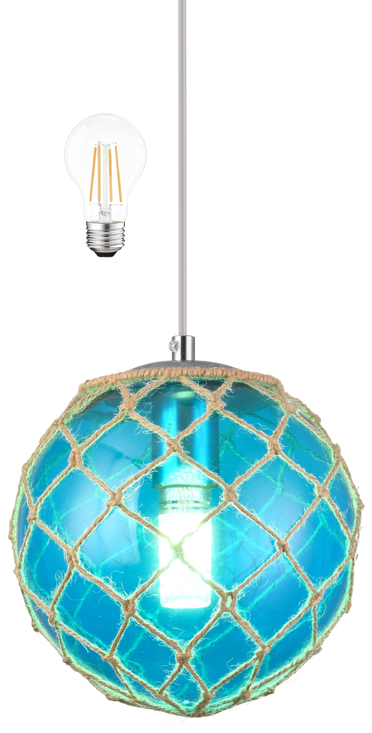 Blue Pendant Light Coastal Pendant Light Nautical Pendant Lighting Beach House Lighting Fixtures Ocean Lighting Fixture Coastal Hanging Light Fixtures Fish Float Glass Ball Lighting(Bulb Incl.