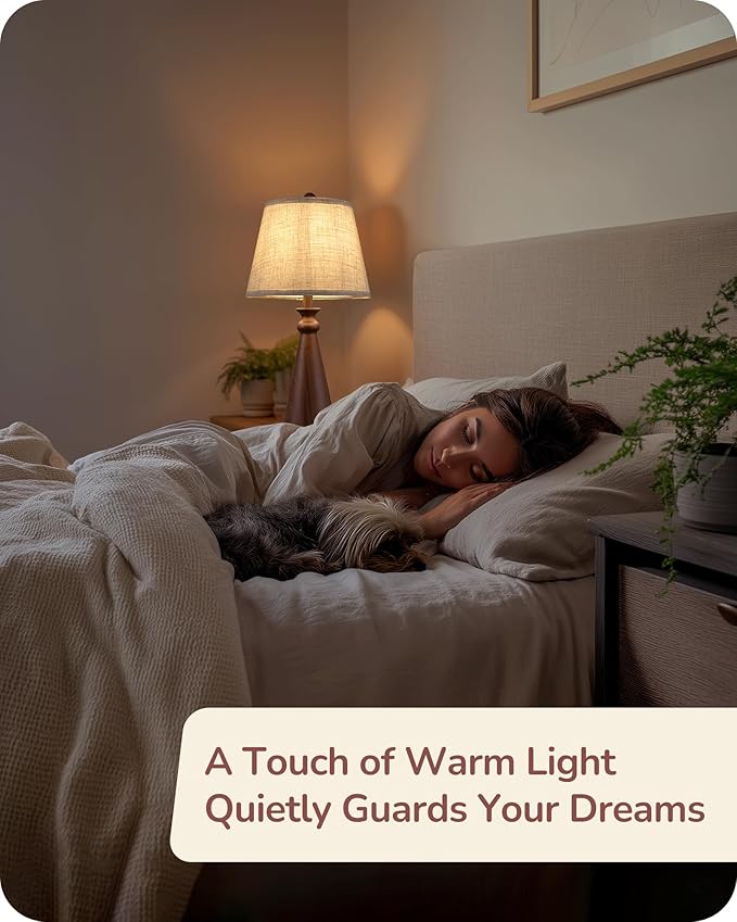 Lámpara de Mesa EDISHINE 21.85" Boho, Base de Metal Grano de Madera miniatura 6