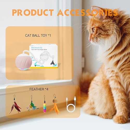 Miniatura 6 de Pelota interactiva de juguetes para gatos, juguetes eléctricos automáticos para gatos de interior, luces LED y juguetes, cola de plumas con sonido
