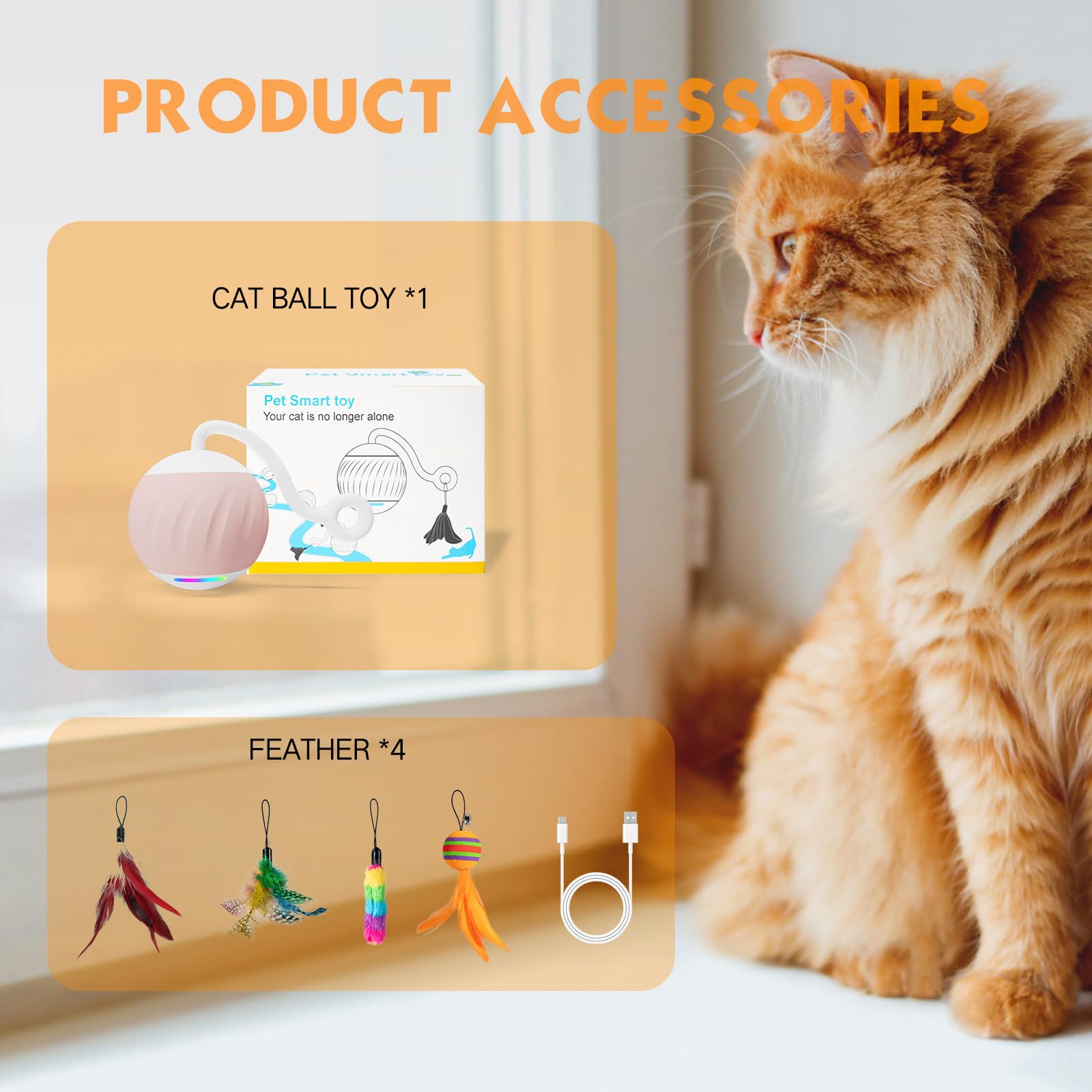 Pelota interactiva de juguetes para gatos, juguetes eléctricos automáticos para gatos de interior, luces LED y juguetes de cola de plumas con sonido activado y táctil, recargable por USB, modo de 2