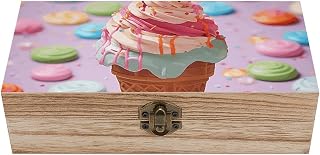 Small Wooden Storage Box with Lid - 7.9x3.9x2.3 Inch Many Colored Ice Cream Jewelry Box Vintage Keepsake Boxes Portable Jewelry Organizer Wood Trinket Box for Photos, Letters, Gifts