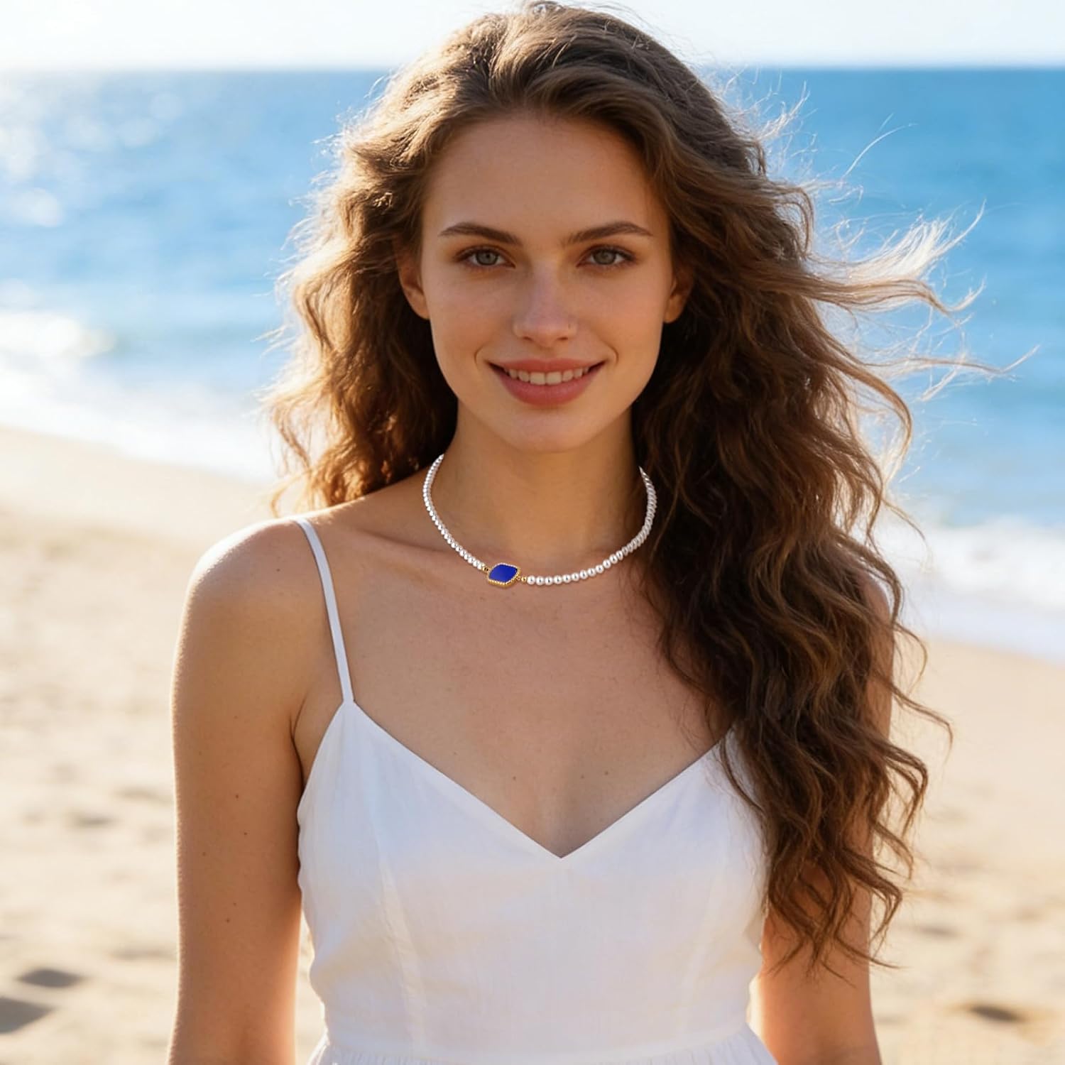 Natural Pearl Gemstone Bead Necklace for Women 18k Gold Plated Crystal Beaded Choker Necklace Pearl Jewelry Valentine's Day Gift for Wife Mother Girlfriend - Image 3