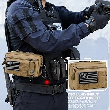 Tactical Molle Pouch,EDC Tool Pouch with Belt and D Ring US Flag Patch Keychain Utility Laser Cut