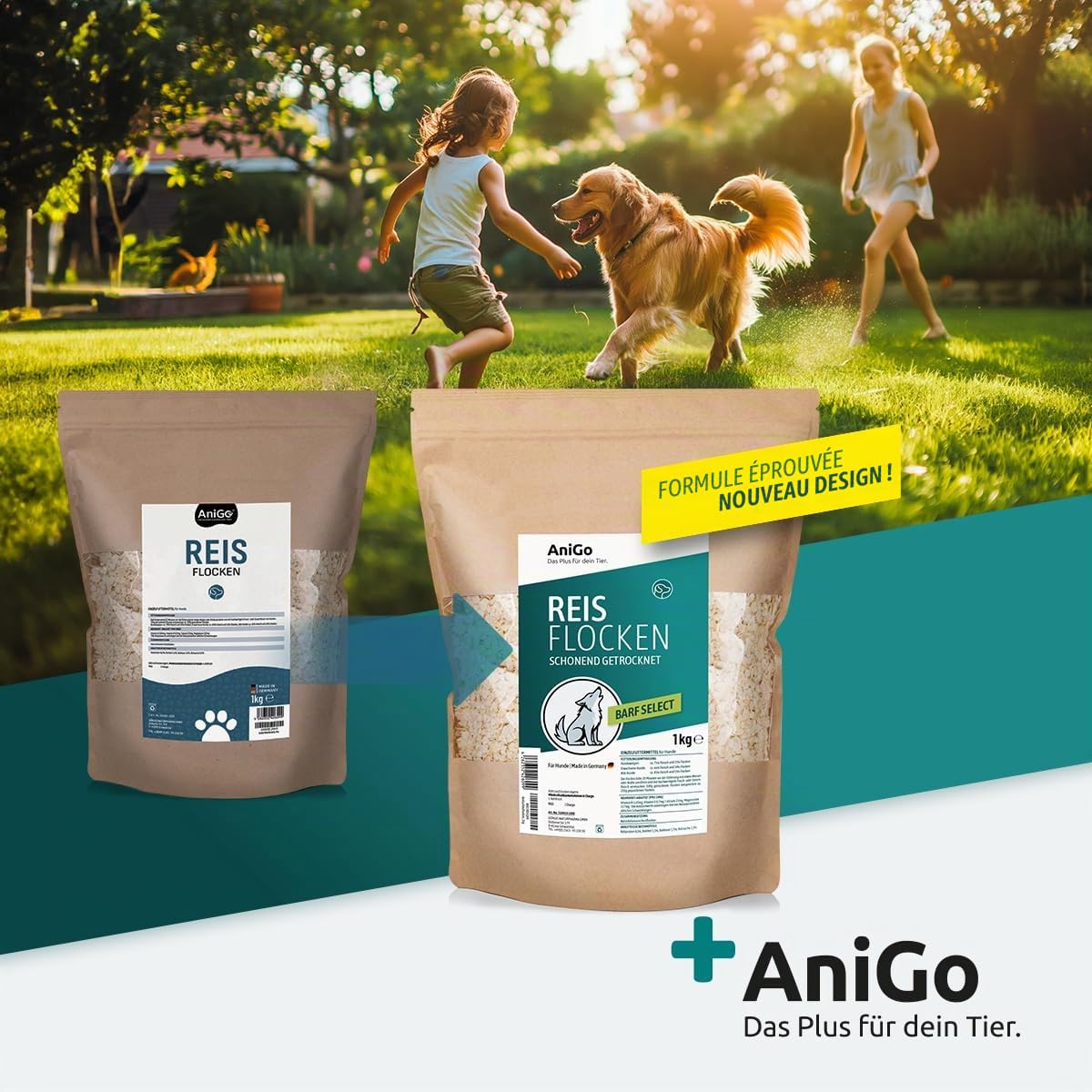AniGo Flocons de riz pour chien 1 kg, flocons de riz pour chien, flocons de légumes pour chien, sans gluten, flocons de légumes pour chien, Barf, additif pour chien