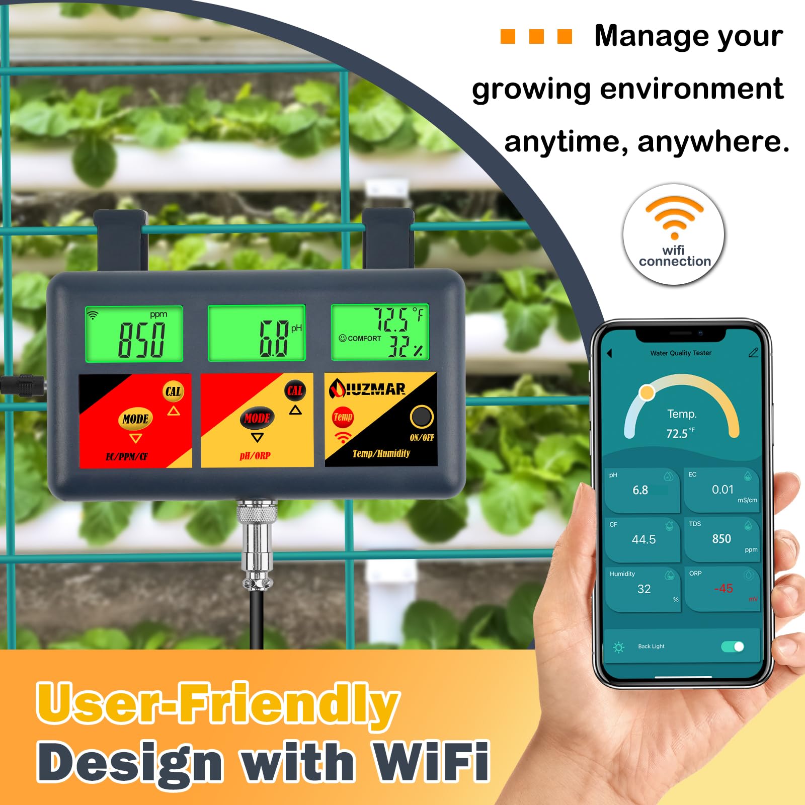 UIUZMAR 7-in-1 pH EC Meter for Hydroponics -5