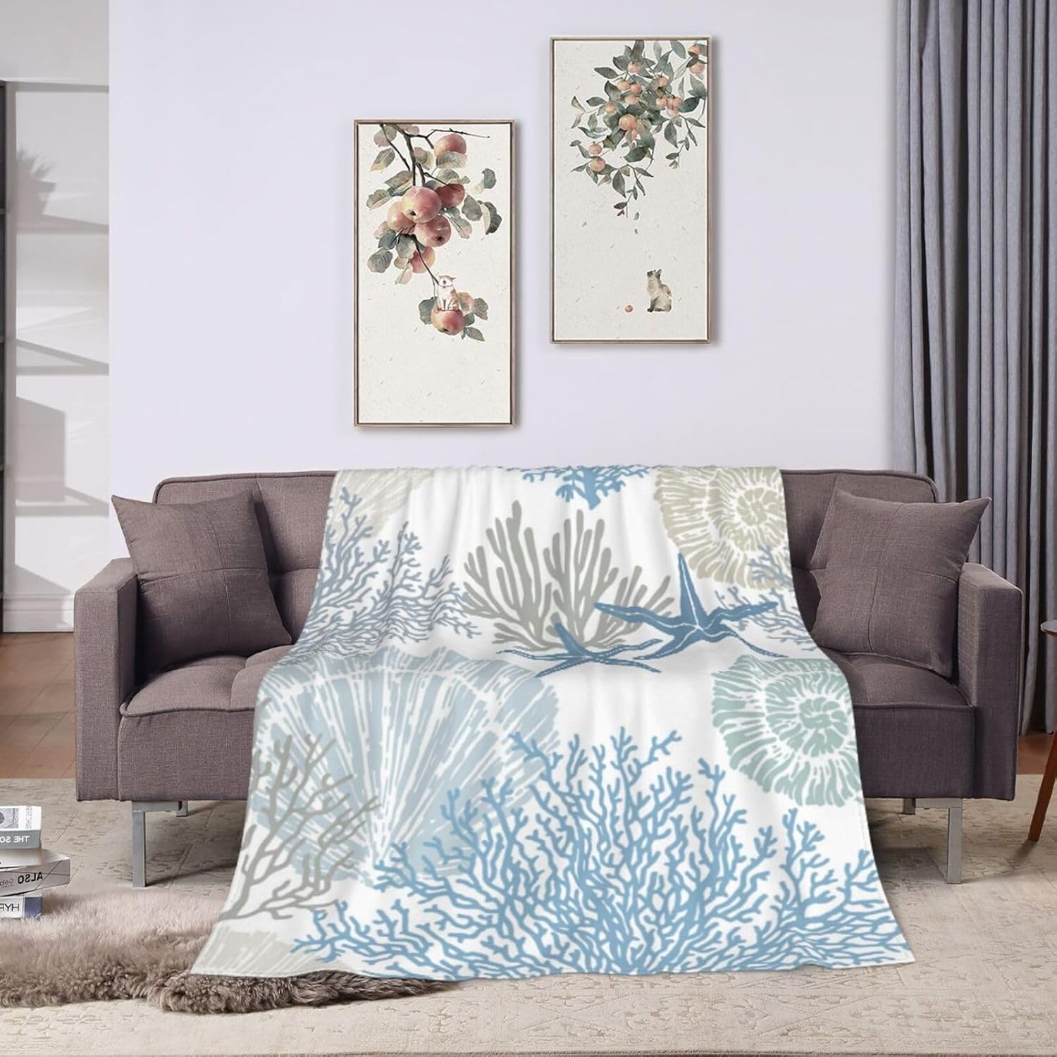 Ocean Coral Beach Nautical Coastal Blanket Soft Comfy Flannel Throw Blankets Warm Bed Throws Plush for Couch Sofa Camping Office Travel Home Bedroom Decor Girls Boys Kids Gifts 50"X40" - Image 8