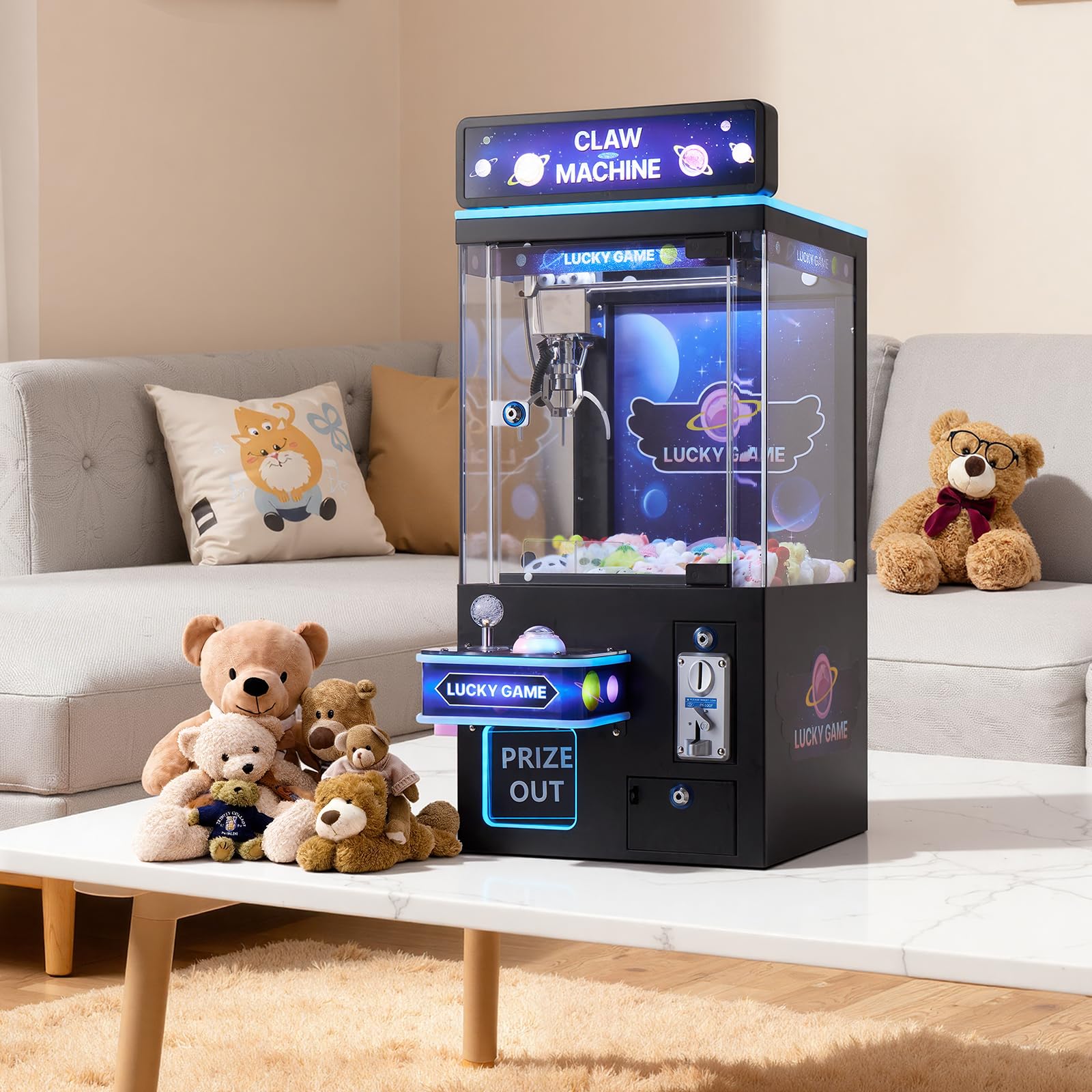 VEVOR Machine à Pince Attrape Peluche Fête Foraine 60 W Jeu Arcade avec Effets Lumineux Sonores Mode Griffe s'adapte aux Peluches 40-80 mm pour Salles de Cinéma, de Jeux Domestiques, Noir et Violet