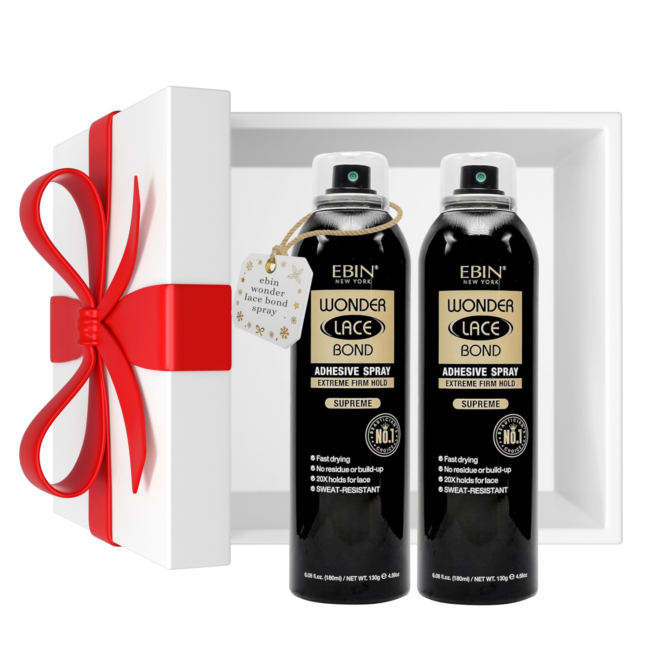 EBIN NEW YORK Wonder Lace Bond Adhesive Spray Supreme 6.08 Oz by EBIN NEW YORK – Sweat & Humidity Resistant, Quick-Dry, Clear Finish of Wig Glue Spray for Front Lace Wig Installs – Gift Set (2 Pack)