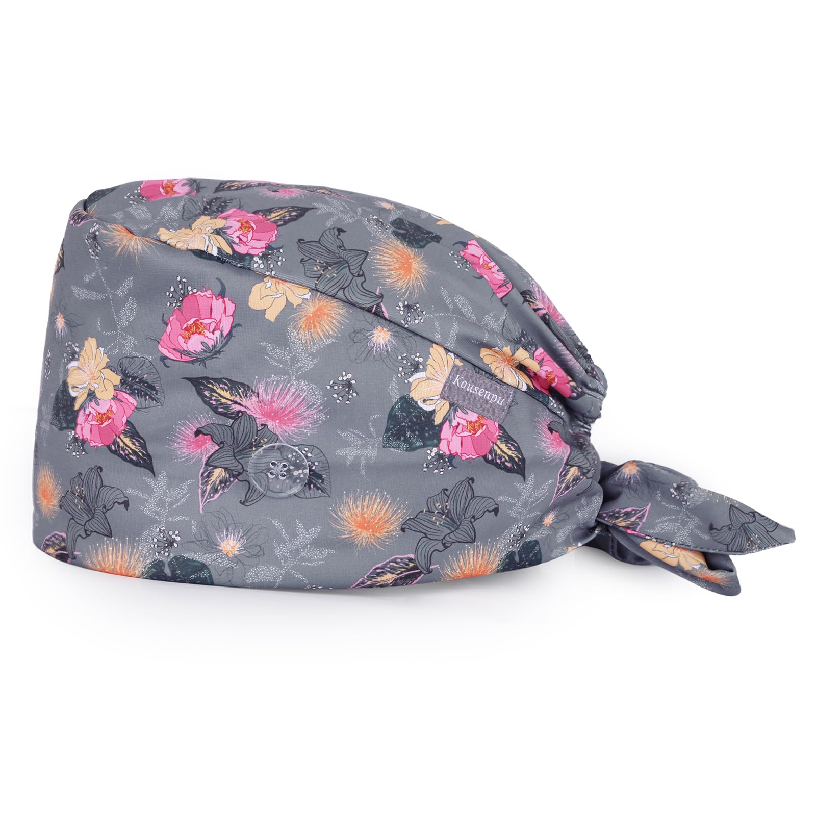 Kousenpu Scrub Caps for Women, Adjustable with Side Buttons, Cute