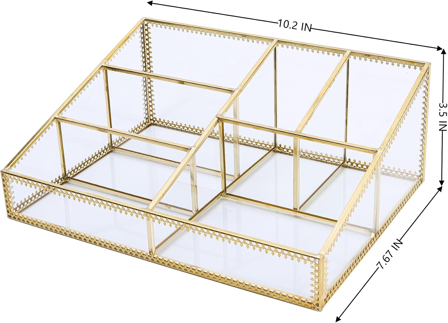 Vintage Gold Makeup Organizer - Glass Makeup Organizer Countertop Organizer for Make-Up Brushes Vanity, Tabletop Organizer Display Case for Bathroom, Vanity, Drawers GJB001