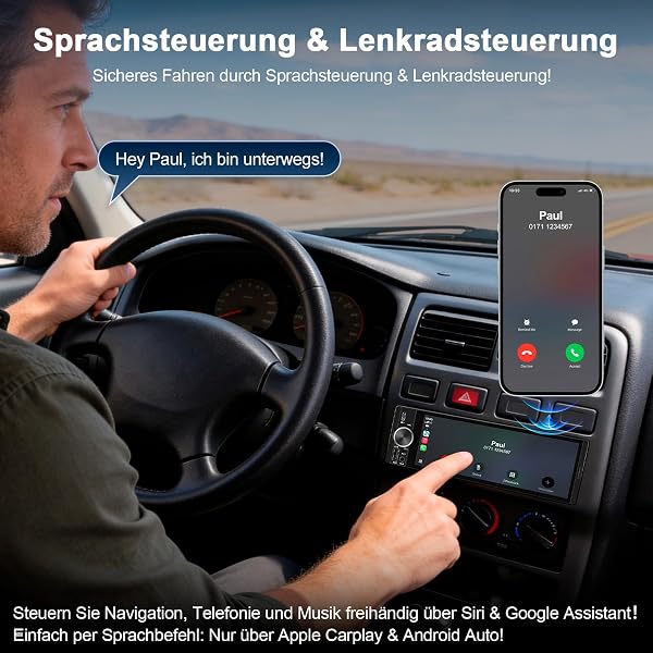 1 DIN Bluetooth Autoradio mit Bildschirm, Single DIN Auto Radio mit Wireless Apple CarPlay Android Auto Navi Rückfahrkamera FM Freisprecheinrichtung Lenkradsteuerung Mirror Link 6,9”Touch Display - 4