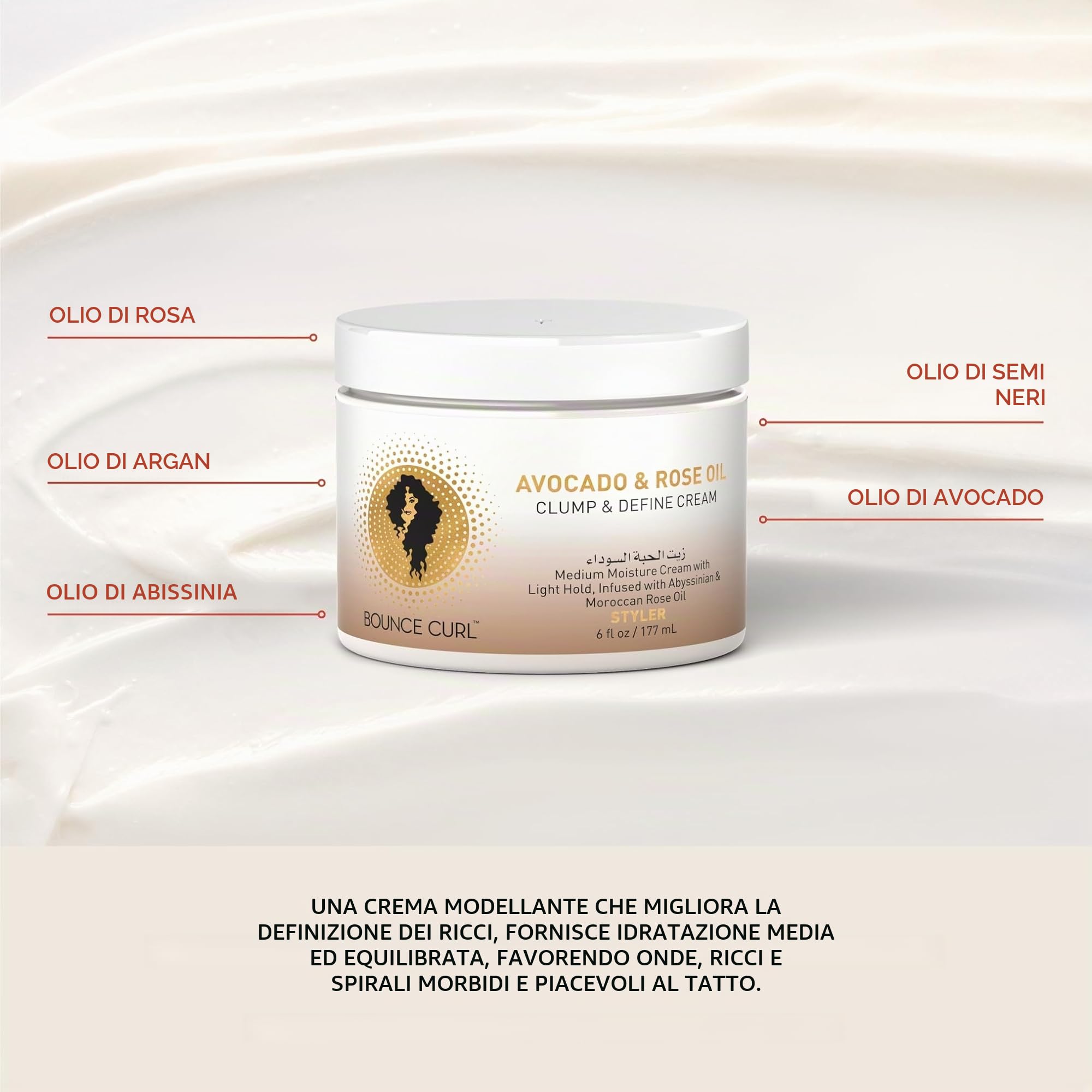 Bounce Curl Avocado & Rose Oil Clump & Define Cream | Curly Hair Moisturising Leave-in Define Cream | 117ml