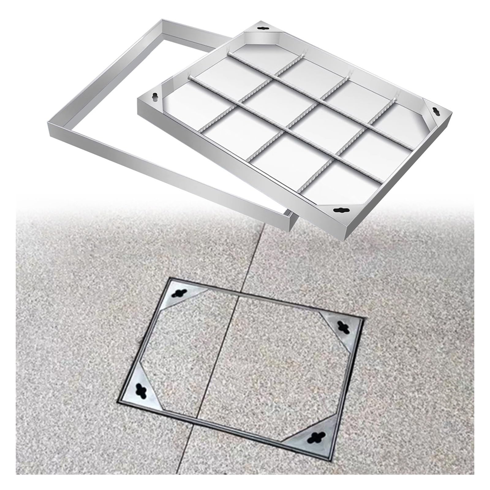 GJMSSMY 304 Stainless Steel Invisible Septic Tank Cover Square/Rectangular Underground Manhole Durable Utility Access 55x90cm Heavy-Duty Wastewater Solution Outdoor Surface Use