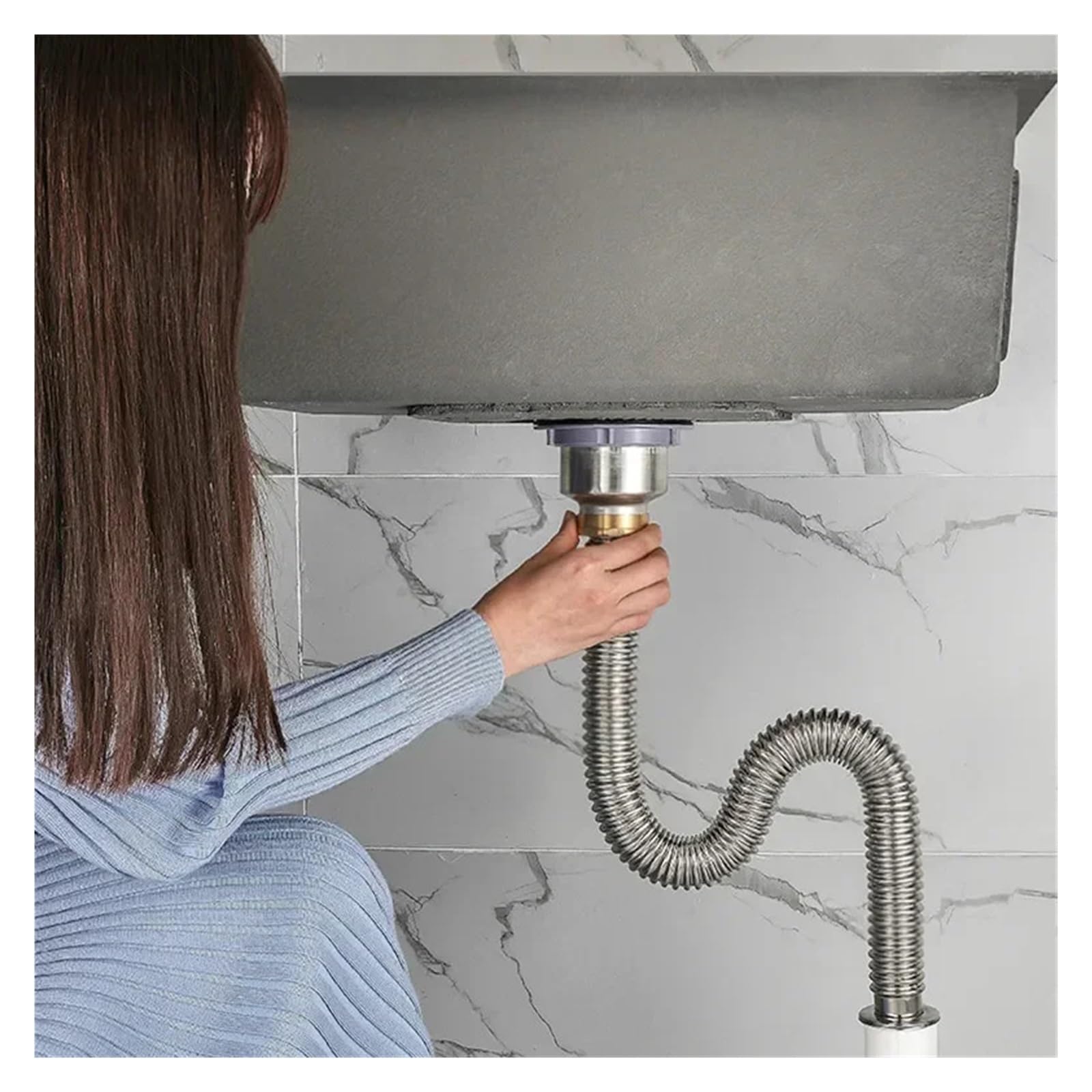 Tubo de desagüe de fregadero, filtro de acero inoxidable | Manguera de fontanería y accesorio de cocina para desagüe doméstico de lavabo y cocina(60cm)
