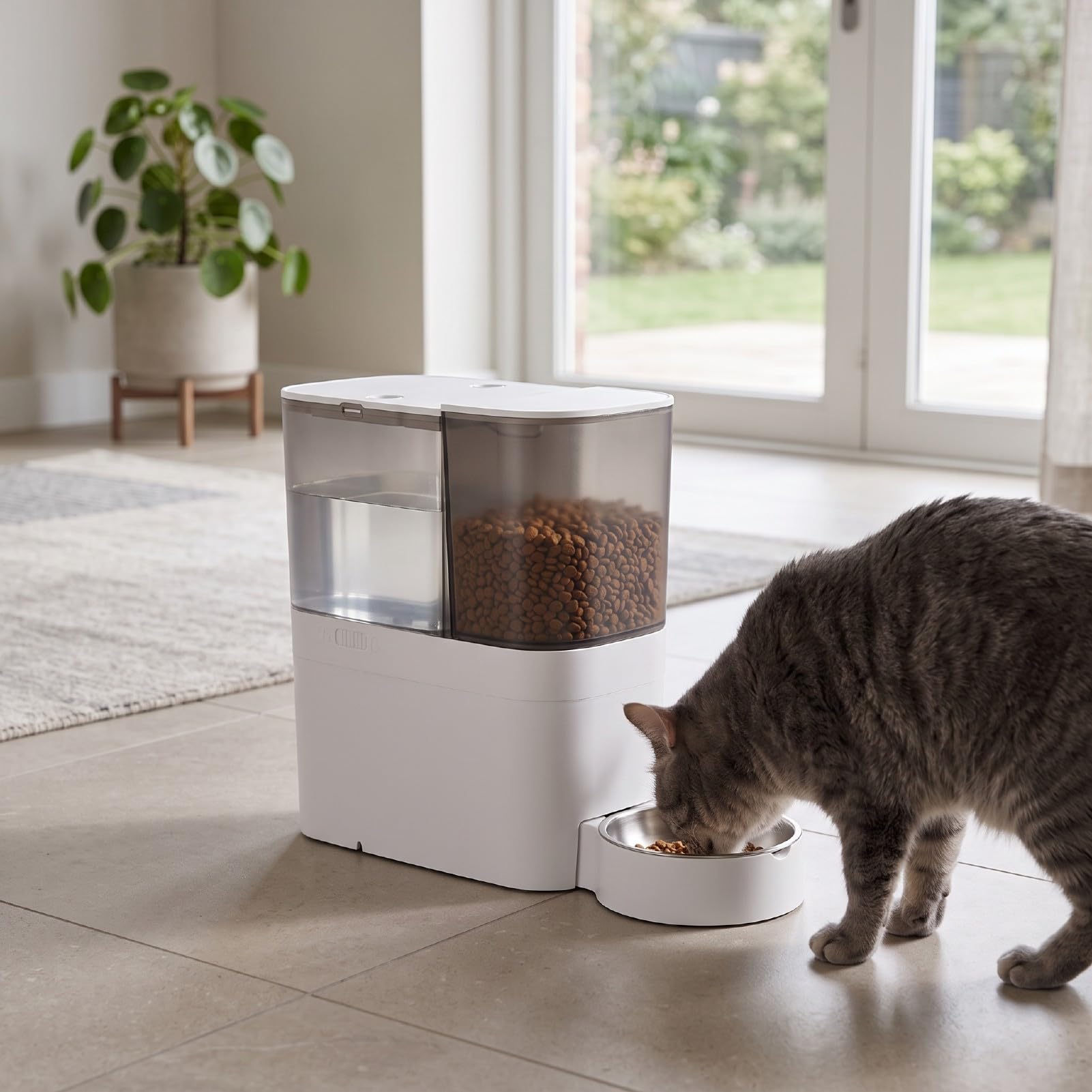 TOPINCN Mangiatore Automatico per Animali, Distributore di Cibo con Timer e | Ciotola Automatica per Gatti con Erogatore D'Acqua, Distributore di Cibo Secco con Timer e Telecomando, Porzioni