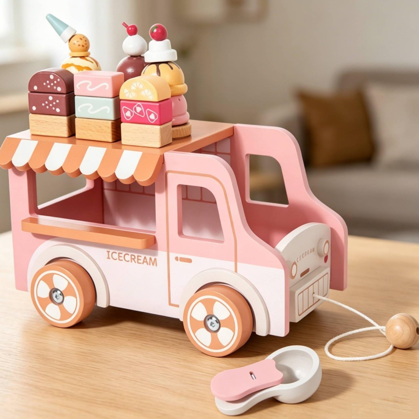 Carrello Gelato Giocattolo Bambini Set Gioco Finto Banco Pasticceria Dessert Legno Educativo Interattivo Narrazione Creativa Abilità Sociali Adatto per Gioco in dei Bambini Regali