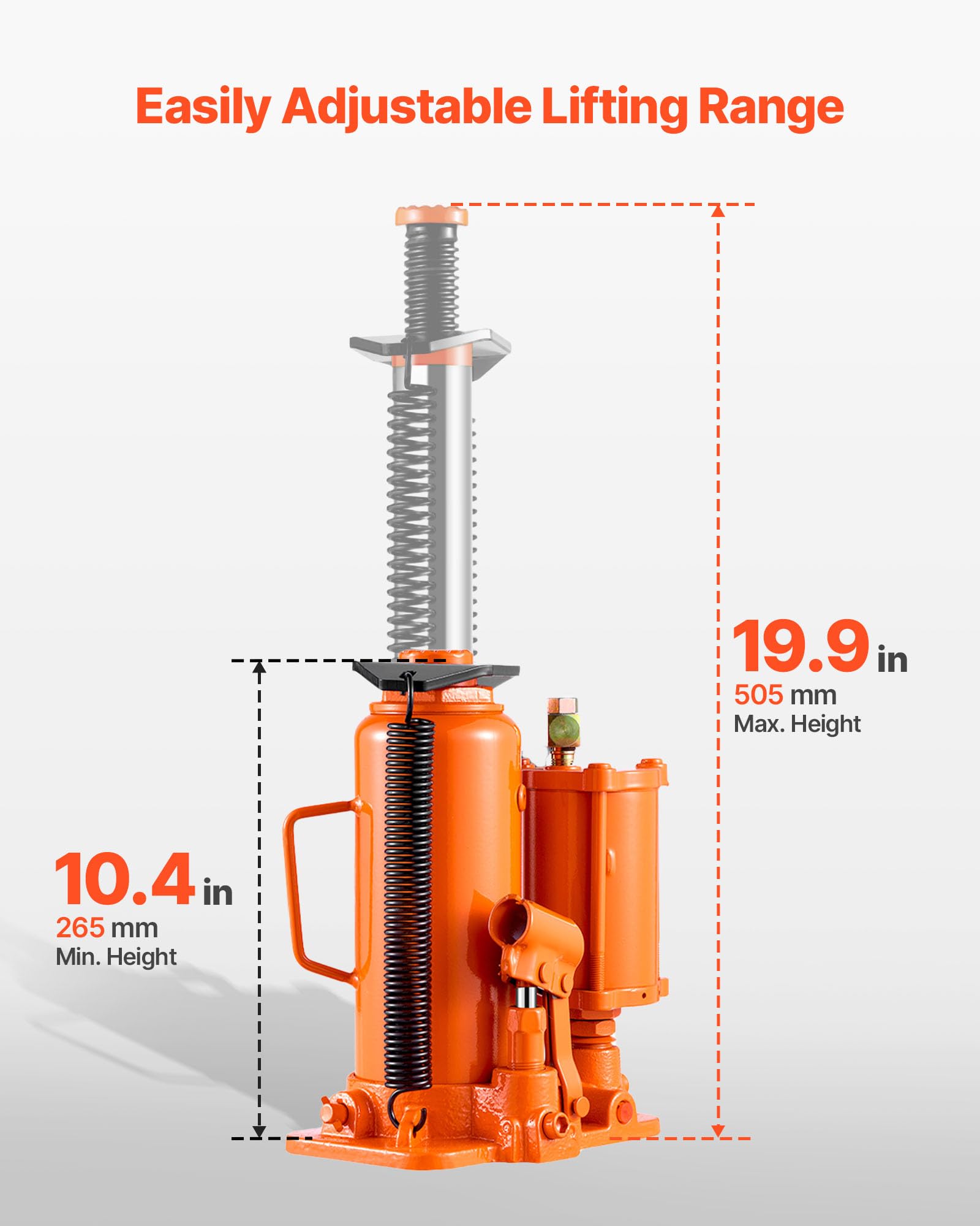 VEVOR Cric a Bottiglia Pneumatico Idraulico con Capacità di Sollevamento di 12 Tonnellate, Martinetto a Bottiglia Intervallo di Sollevamento 265–505 mm, Pneumatico/Manuale, Riparazioni Auto
