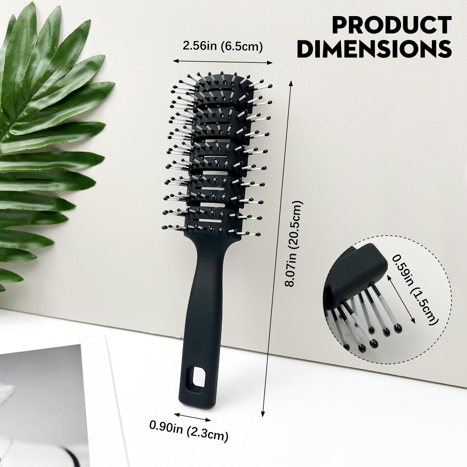 Cepillo de pelo negro ventilado – Cepillo antiestático, desenredante y masajeador del cuero cabelludo para cabello rizado, liso y corto, para hombres y mujeres, secado más rápido
