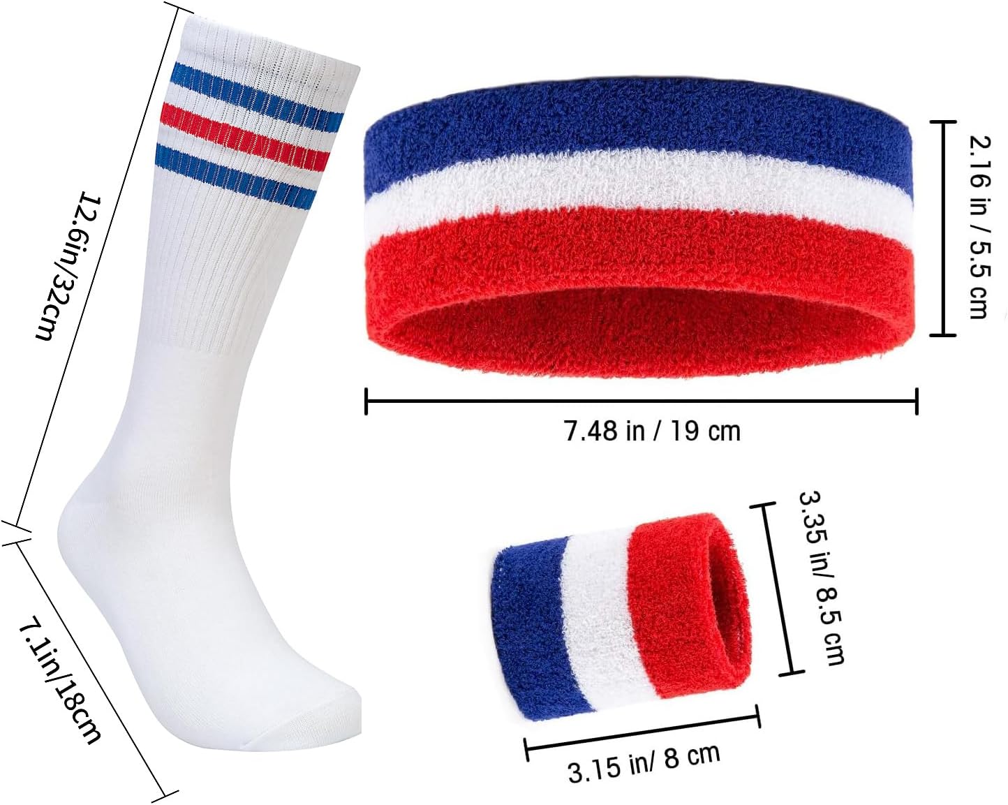 Striped Sweatbands Set, Sports Headband and Wristbands Sweatbands Colorful Cotton Striped Sweatband Set American Flag Style for Men and Women