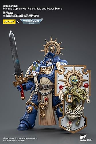 Miniatura 11 de JOYTOY & Warhammer 40k 118 Figura de acción Ultramarines, capitán de Primaris con escudo de reliquia y espada de poder, 4.92 pulgadas, modelo de