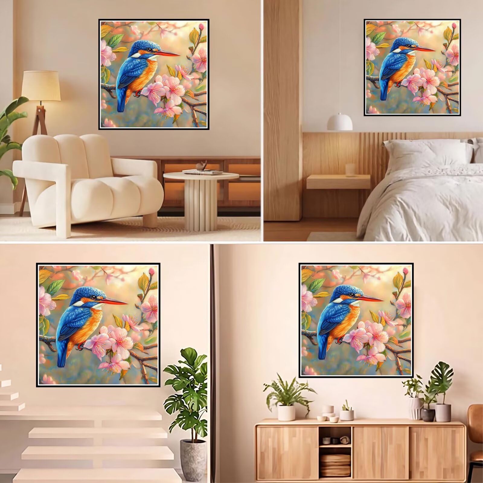 Broderie Diamant Kit Complet 5D, Oiseau Diamond Painting Adulte Plein Foret, Peinture Diamant pour Enfant Débutant, Loisirs Créatifs de Détente et Décoration Maison, Fleurs de cerisier 80x80cm FX#979