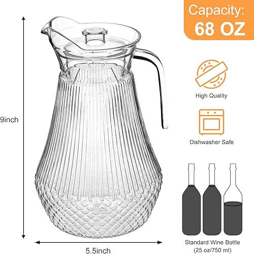Miniatura 2 de Moretoes Jarra con tapa, jarra de agua transparente de plástico de 68 onzas, jarras inastillables para bebidas, jarra de bebida acrílica