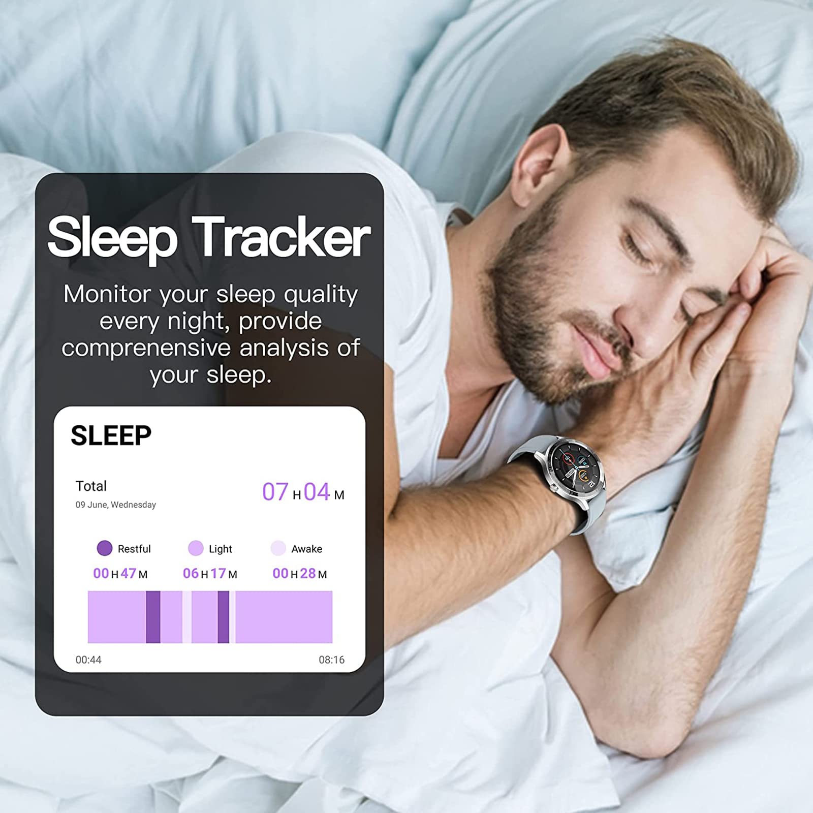 Wodoodporny smartwatch fitness IP68. Wielofunkcyjny modny, dla Androida/iOS, dla mężczyzn, kobiet, nastolatków. Tracker z pulsometrem, krokomierzem, monitorem snu, smartwatchami, biały