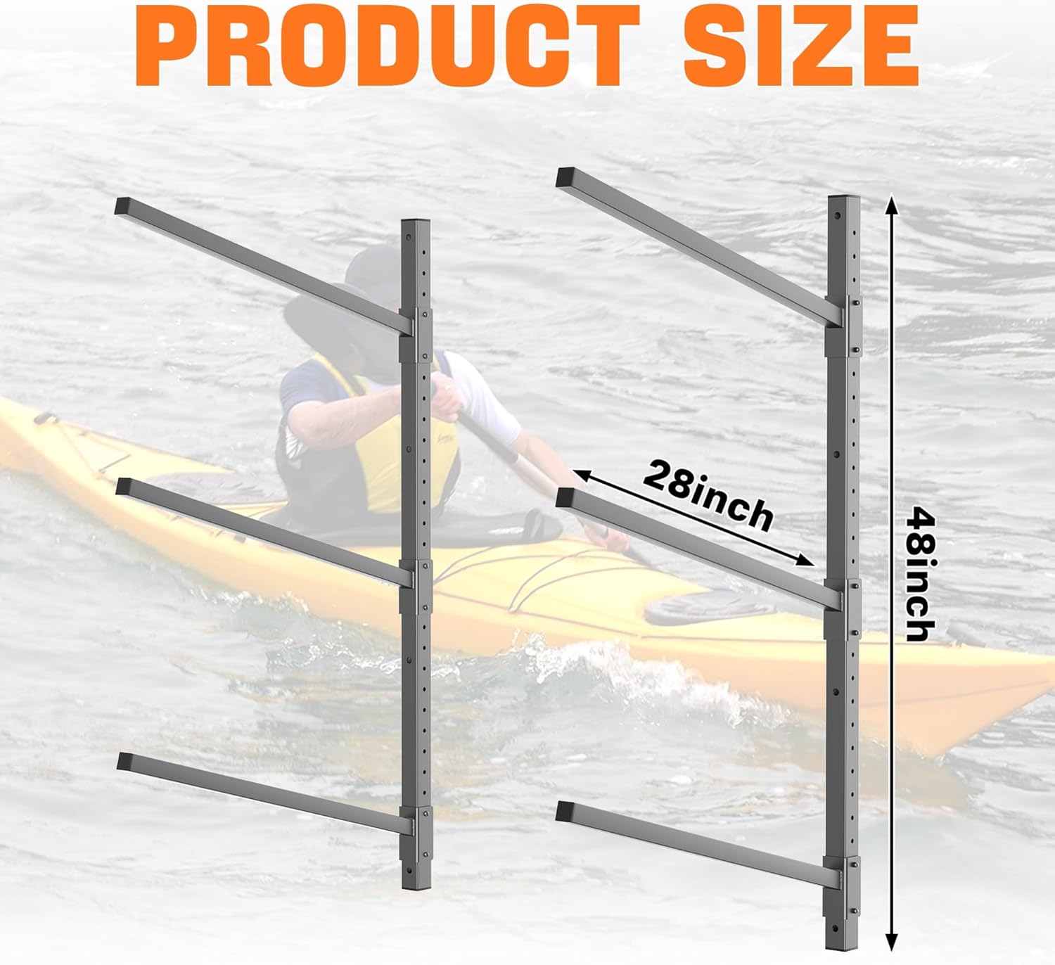 TORACK Heavy-Duty Wall Mounted Kayak Rack, Kayak Hangers for Garage Indoor Kayaks Holders for Surfboards, Skis, Snowboards, Paddle Boards Holds Up to 220 lbs(3-Tier for 3 Kayaks)