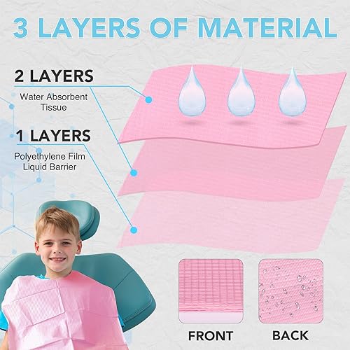 Miniatura 3 de Paquete de 80 baberos dentales desechables de 13"x18", hojas de baberos para tatuajes impermeables de 3 capas para salón de uñas, clínica dental,
