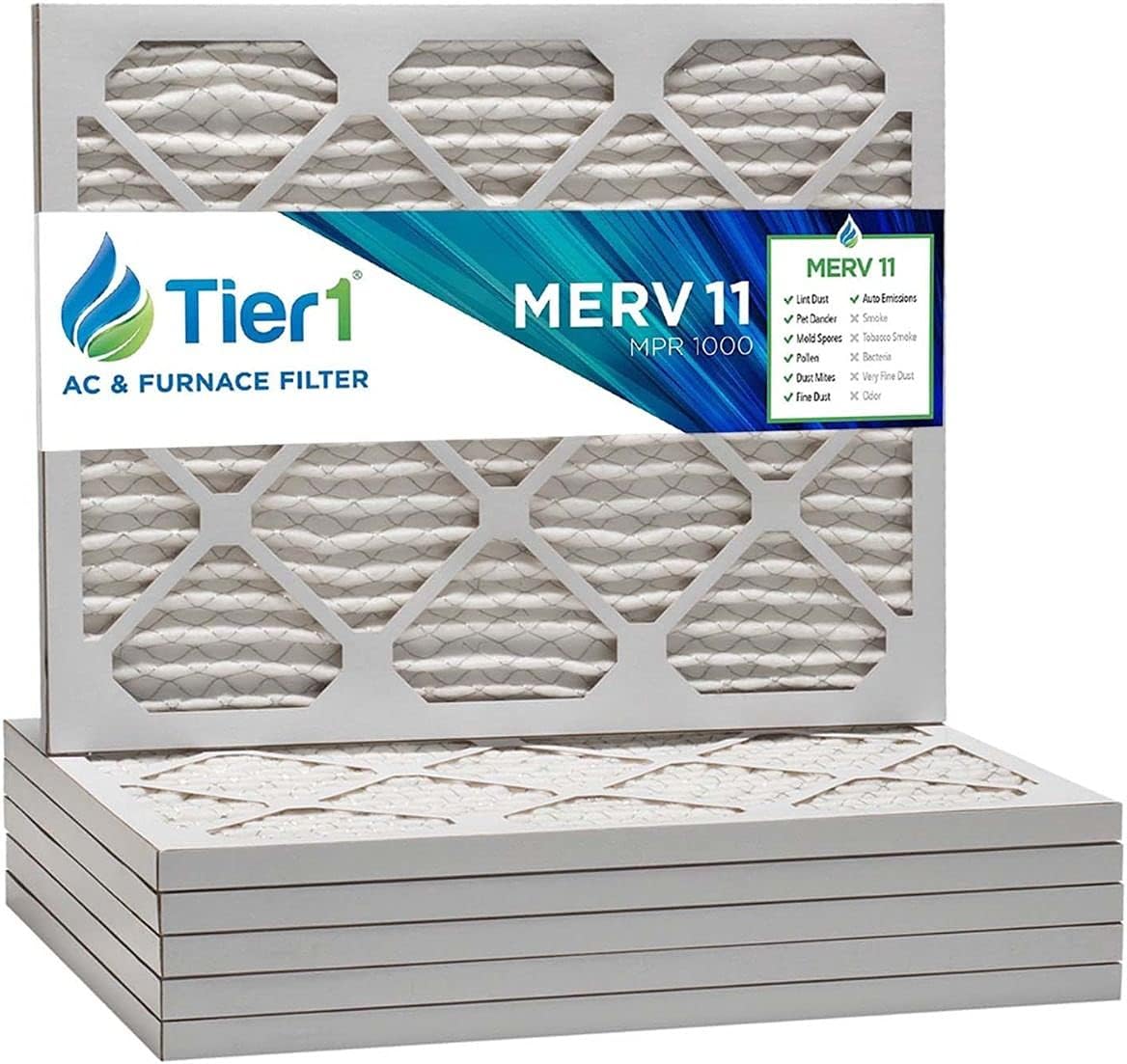 Tier1 20x25x1 Merv 11 Pleated Air/Furnace Filter - 6 Pack (Actual Size: 19-1/2" x 24-1/2" x 3/4")