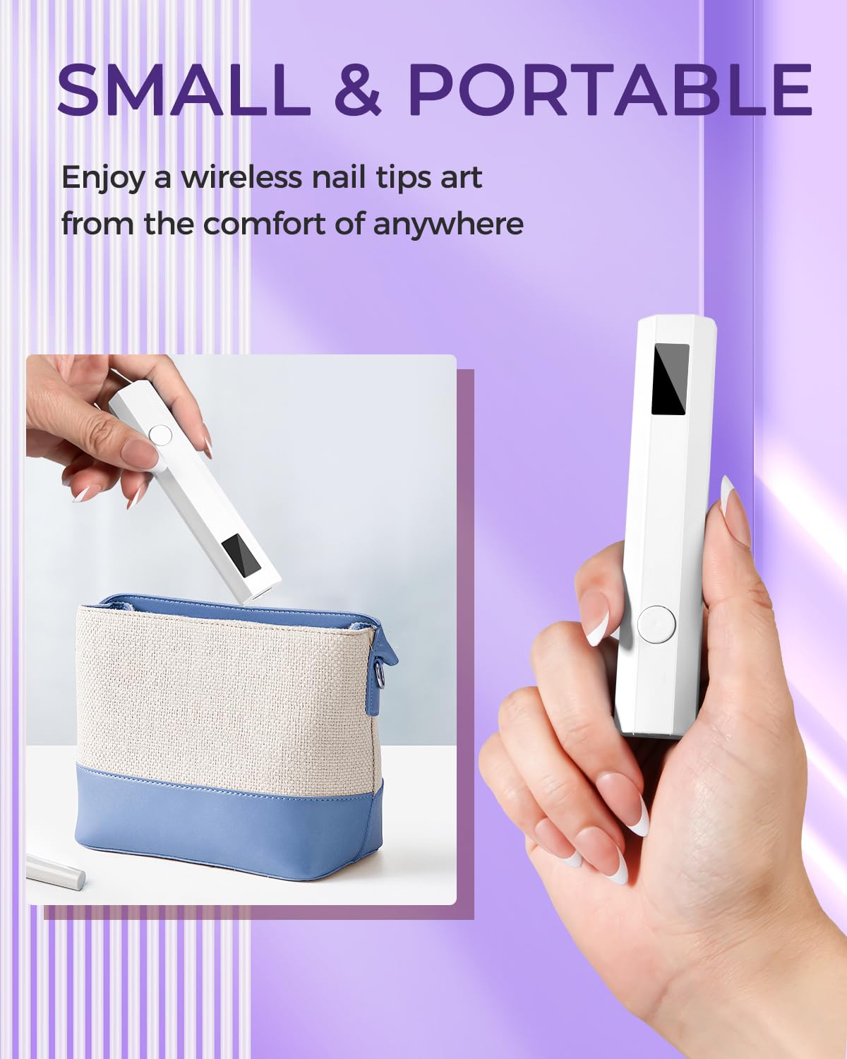 mlogiroa Mini luz UV para uñas, luz de curado de mano, lámpara LED portátil de 3 W con 2 ajustes de temporizador, 20/60 segundos, para el hogar, salón de belleza, esmalte de gel para mujeres (blanco)