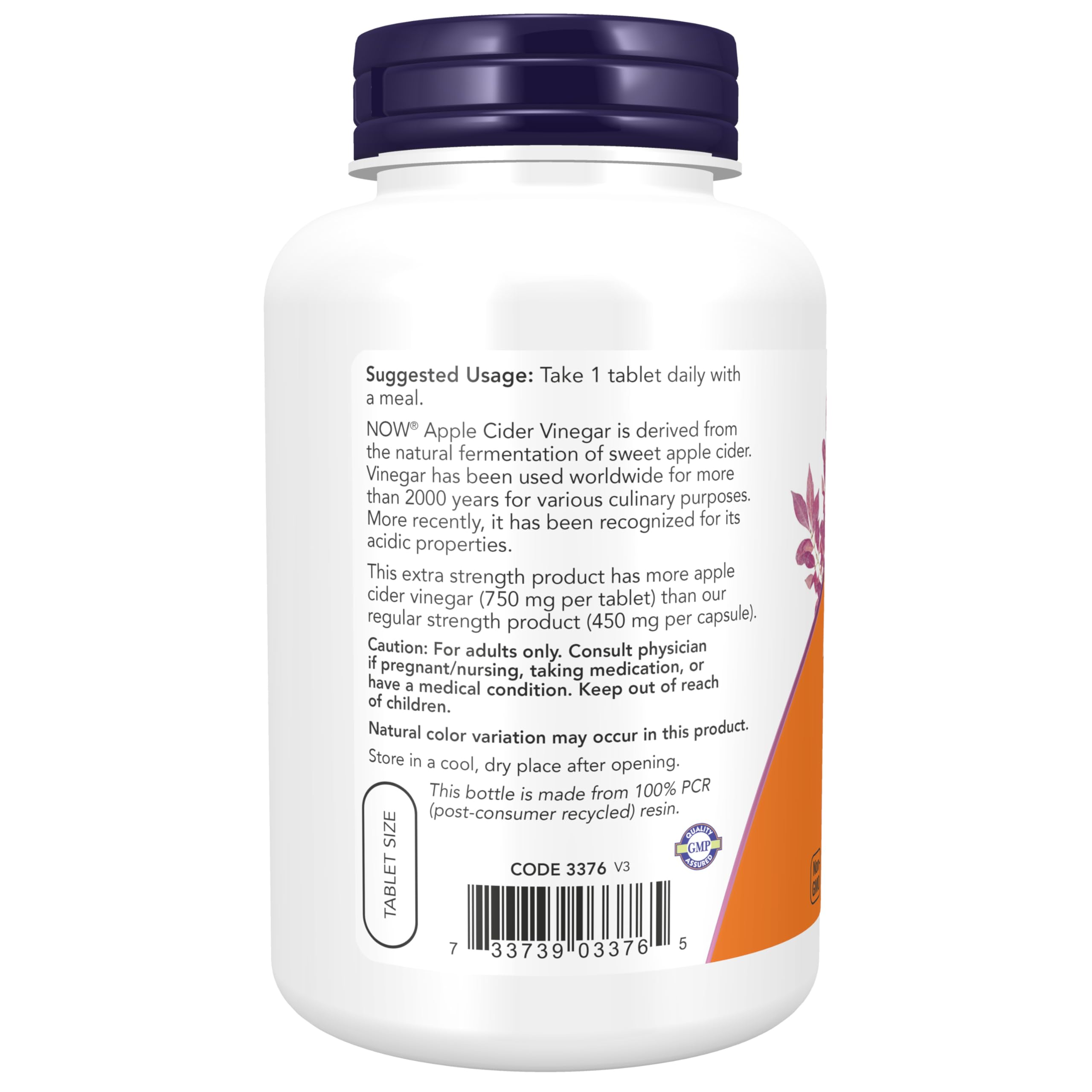 NOW Supplements, Apple Cider Vinegar 750 mg, Extra Strength, 180 Tabs — Amazon image 3