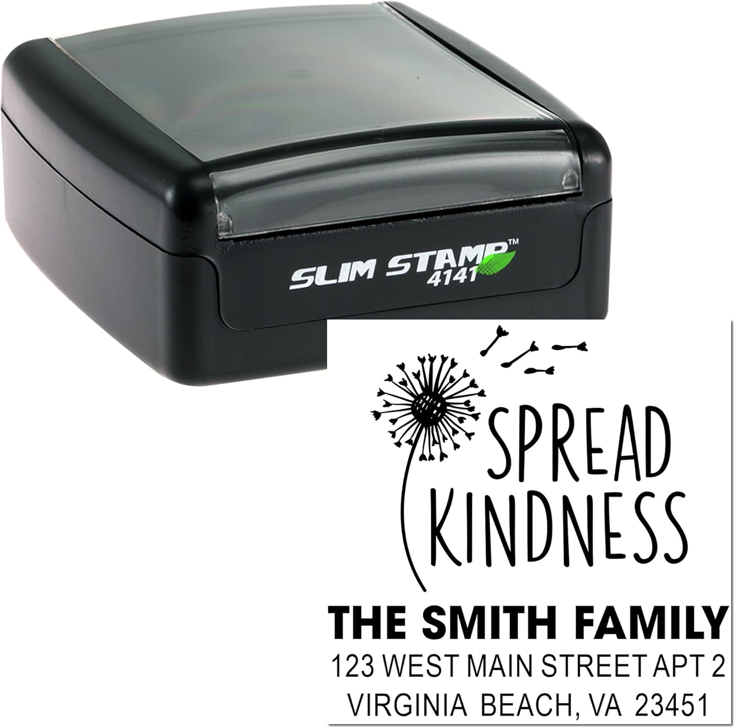 Personalized Dandelion Rubber Stamp, 3-Line Custom Text, 1-5/8 Square, Wood Handle, Kindness Design for Card Making, Crafts, Gift Tags