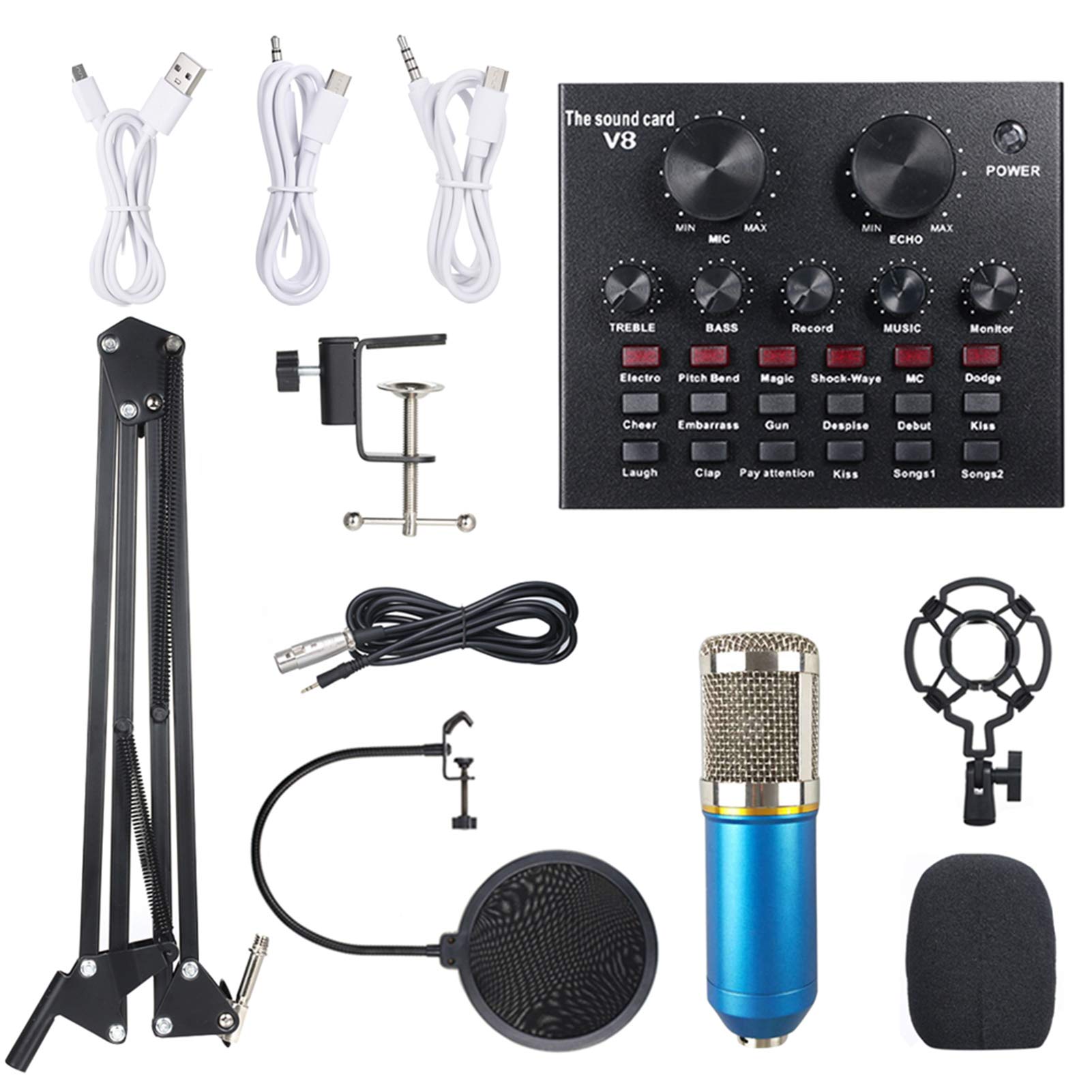 summina Condenser Microphone Bundle with Live Sound Card, BM-800 Recording Microphone Kit with Suspe