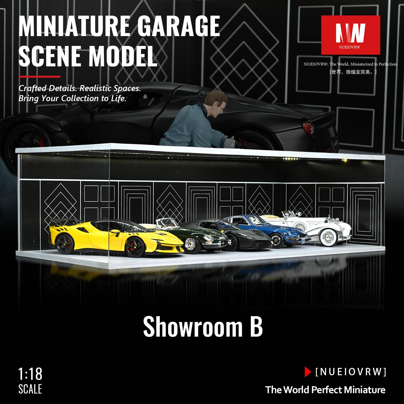 Amazon.co.jp: NUEIOVRW 1/64 1/43 1/18 ジオラマ ガレージ 3色調光LED