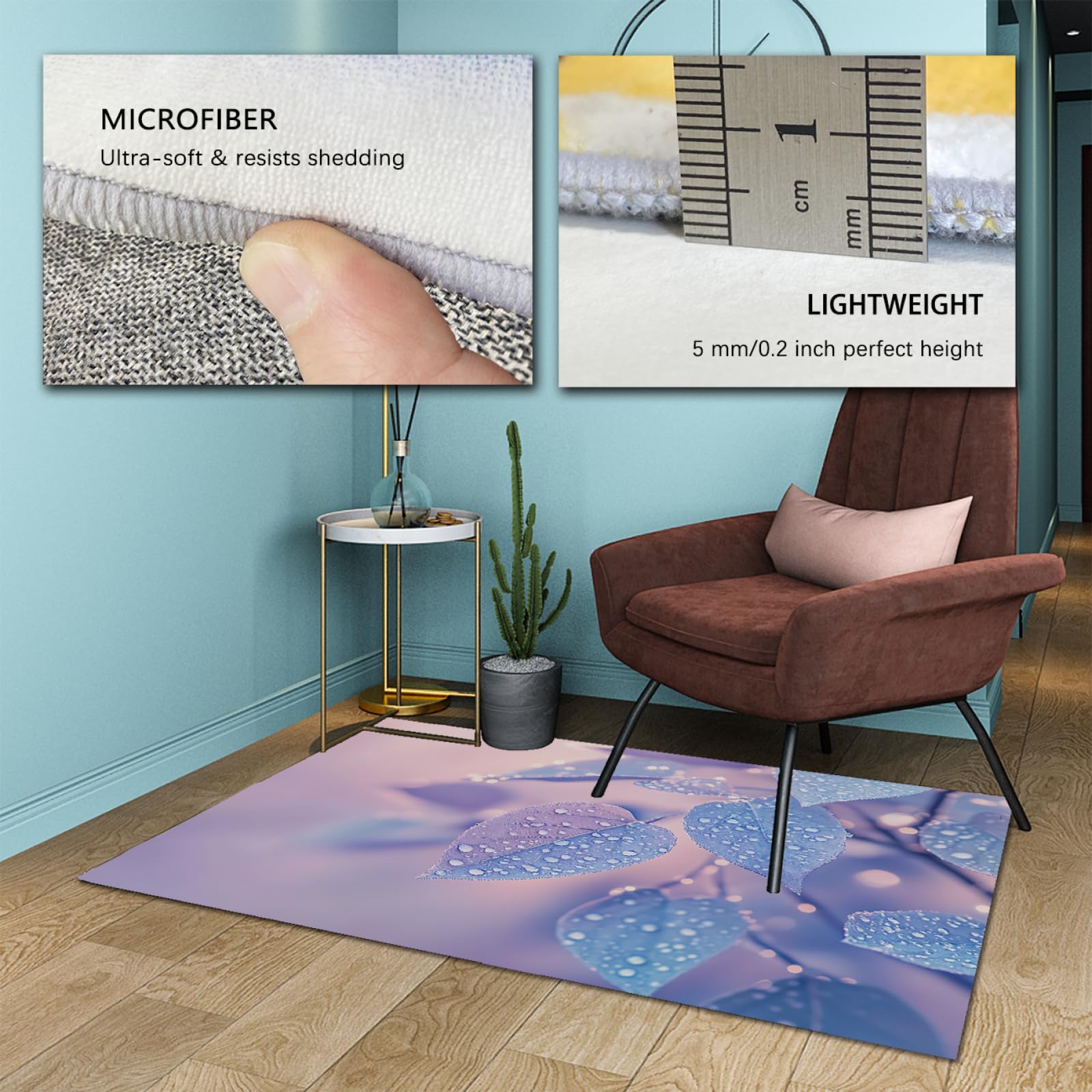 Dywaniki z naturalnych liści roślin, elegancki, fioletowy, do sypialni, zmywalny, miękki dywan z niskim runem, na zewnątrz, balkon, do pralni, dekoracja, 100 x 150 cm