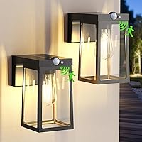 Vista 1 de Solar Motion Sensor Lights, 2 Pack Solar Lights Outdoor with 2 Modes & Waterproof, Dusk to Dawn Glass LED Wall Lights for Entryway Exterior Front
