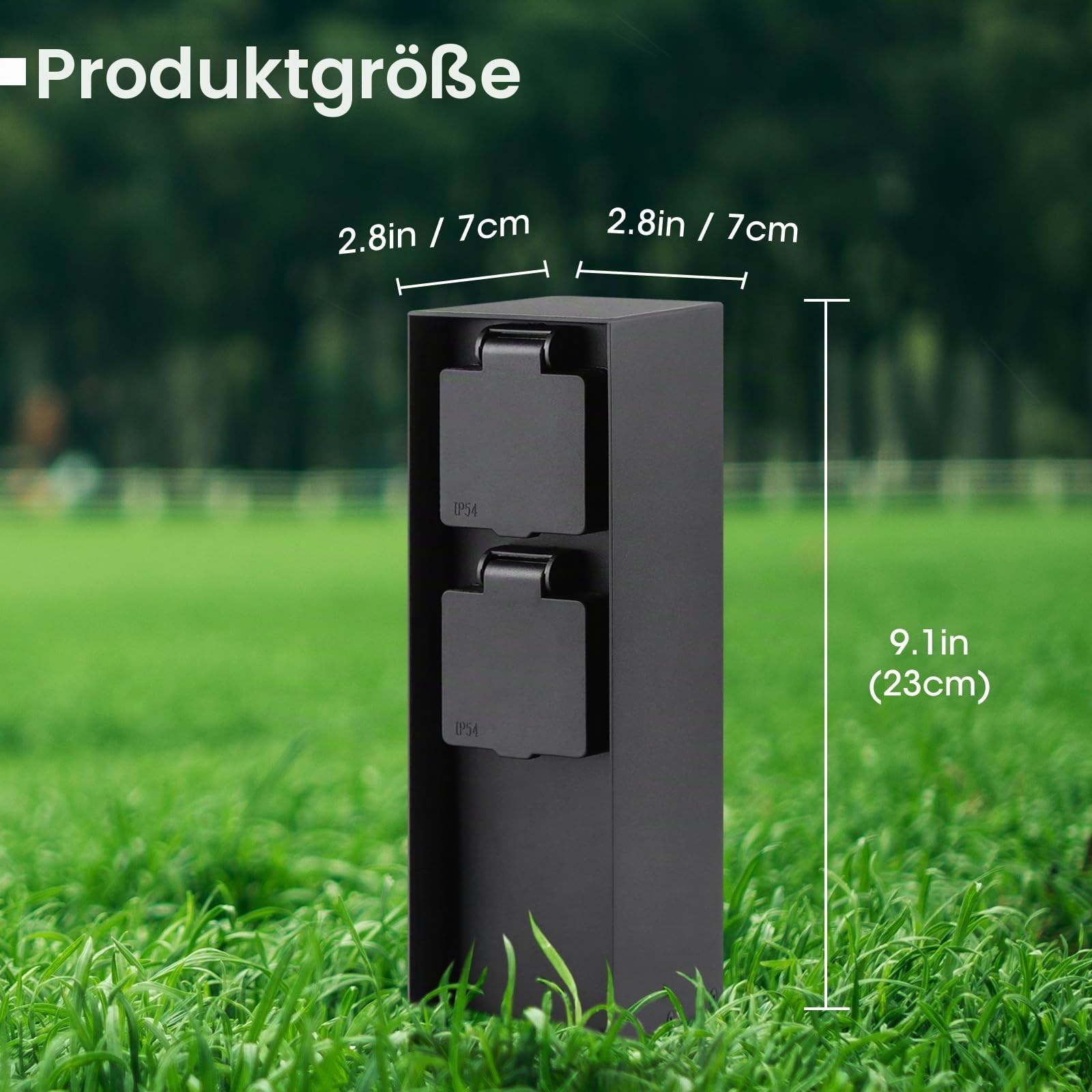 Gartensteckdosensäule mit 2 Steckdosen, max. 3680W, IP44, Aluminium Außensteckerdose, für den Außenbereich - eckig schwarz - 2 Stück