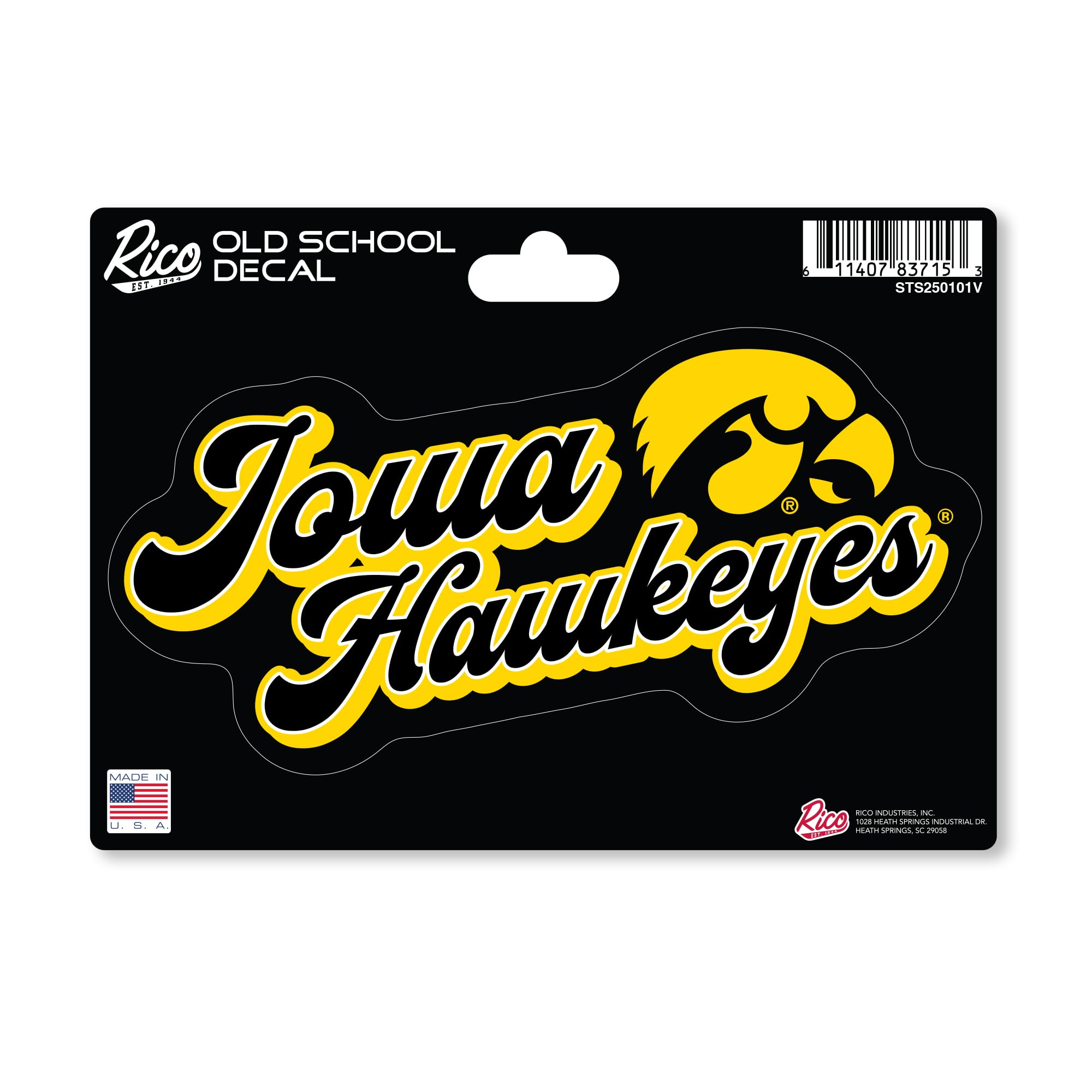 Autocollant vintage NCAA Iowa Hawkeyes au format rétro 10,2 x 15,2 cm