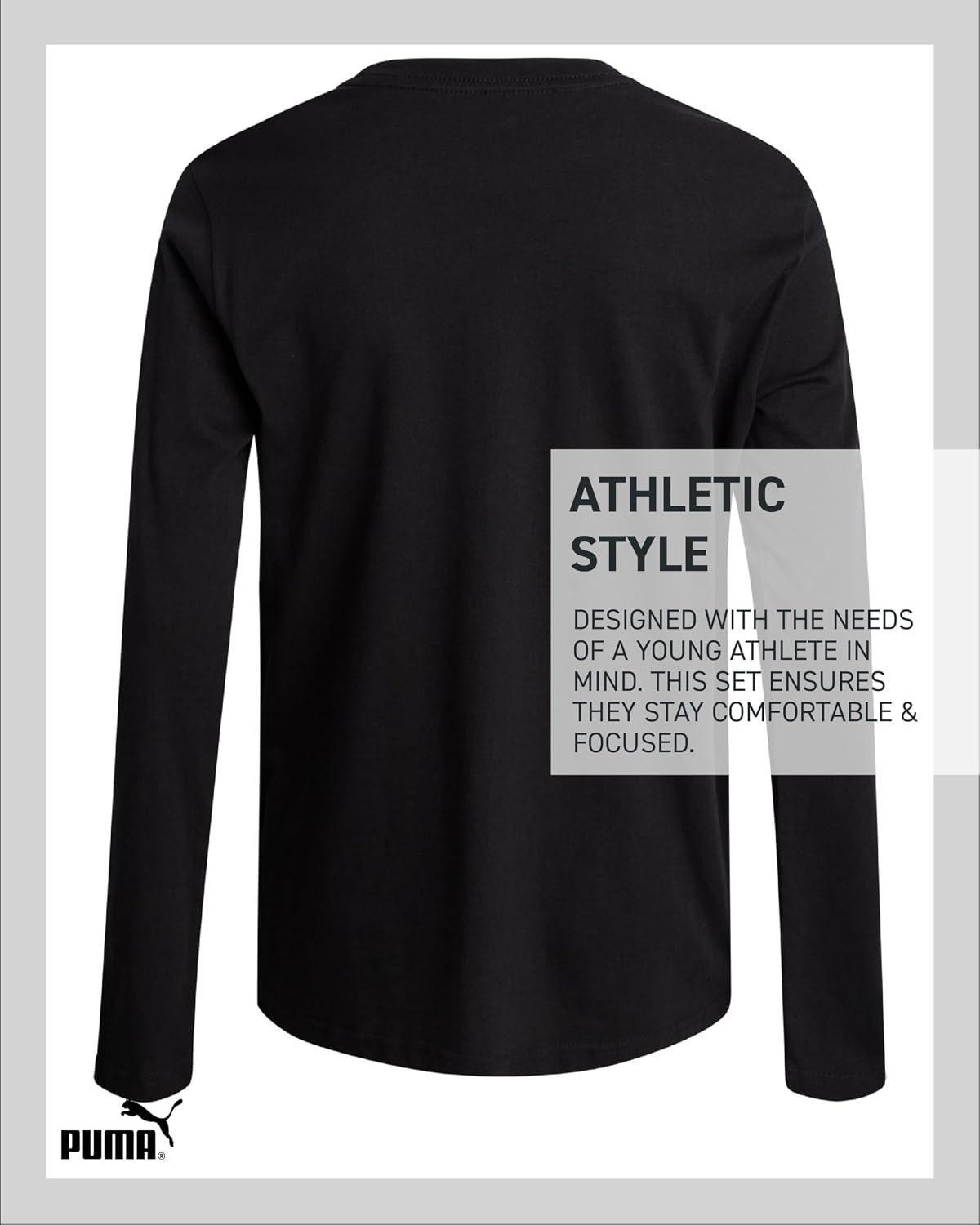 PUMA Boys Long Sleeve Shirts - 2 Pack Athletic Youth Crew Neck Performance Activewear Boys T Shirts for Kids (8-20)