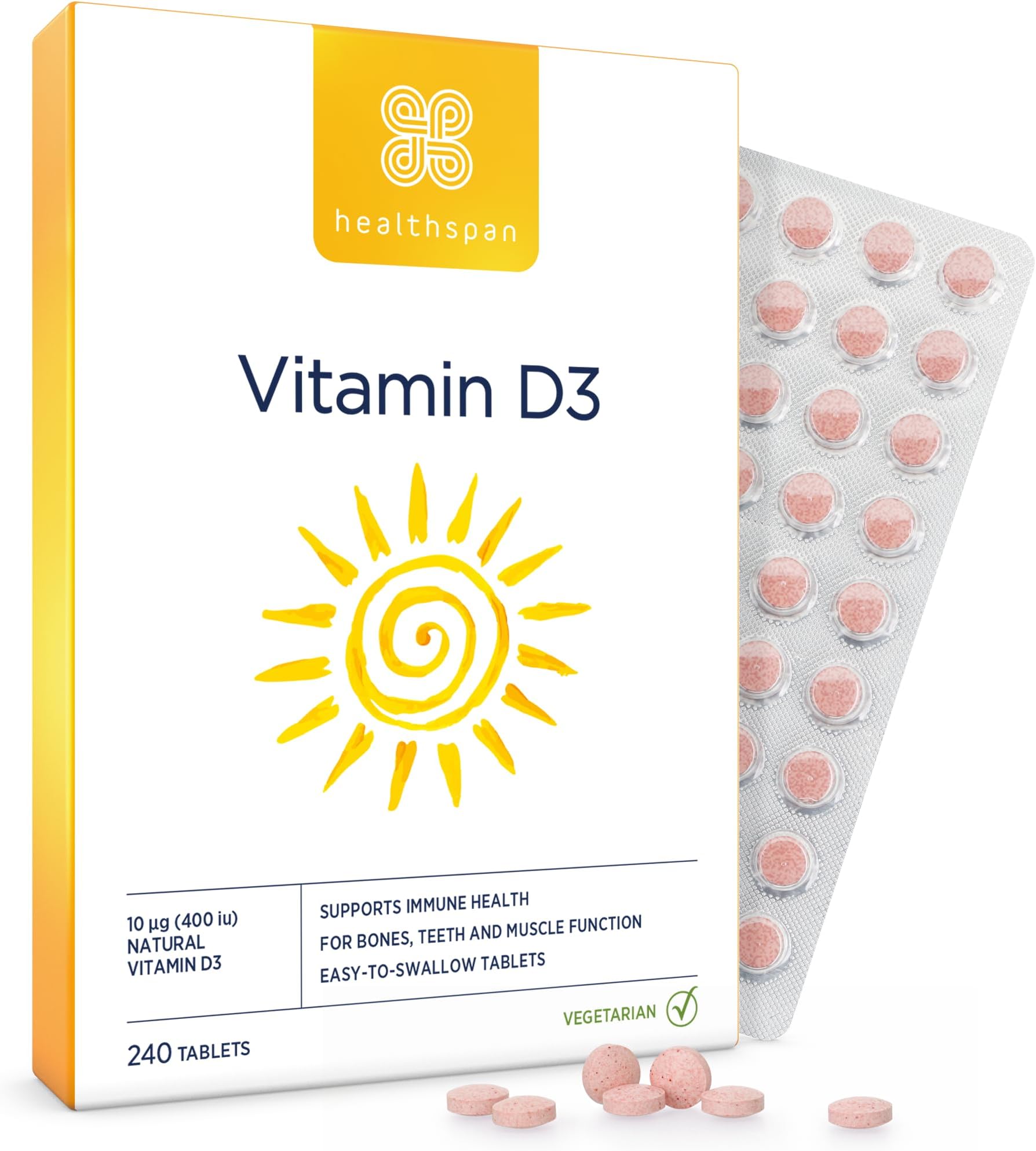 Healthspan Vitamin D3 400iu (8 Months' Supply) | Support Your Immune Health & Promotes Healthy Bones, Teeth & Muscles | Vegetarian