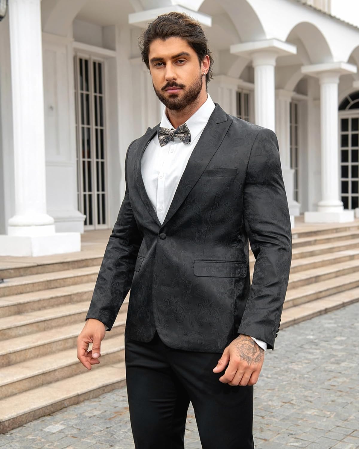 Cloudstyle Mens Slim Fit Paisley Suit Single Breasted Party Suit Jacket 1 Button Sport Coat - Image 3