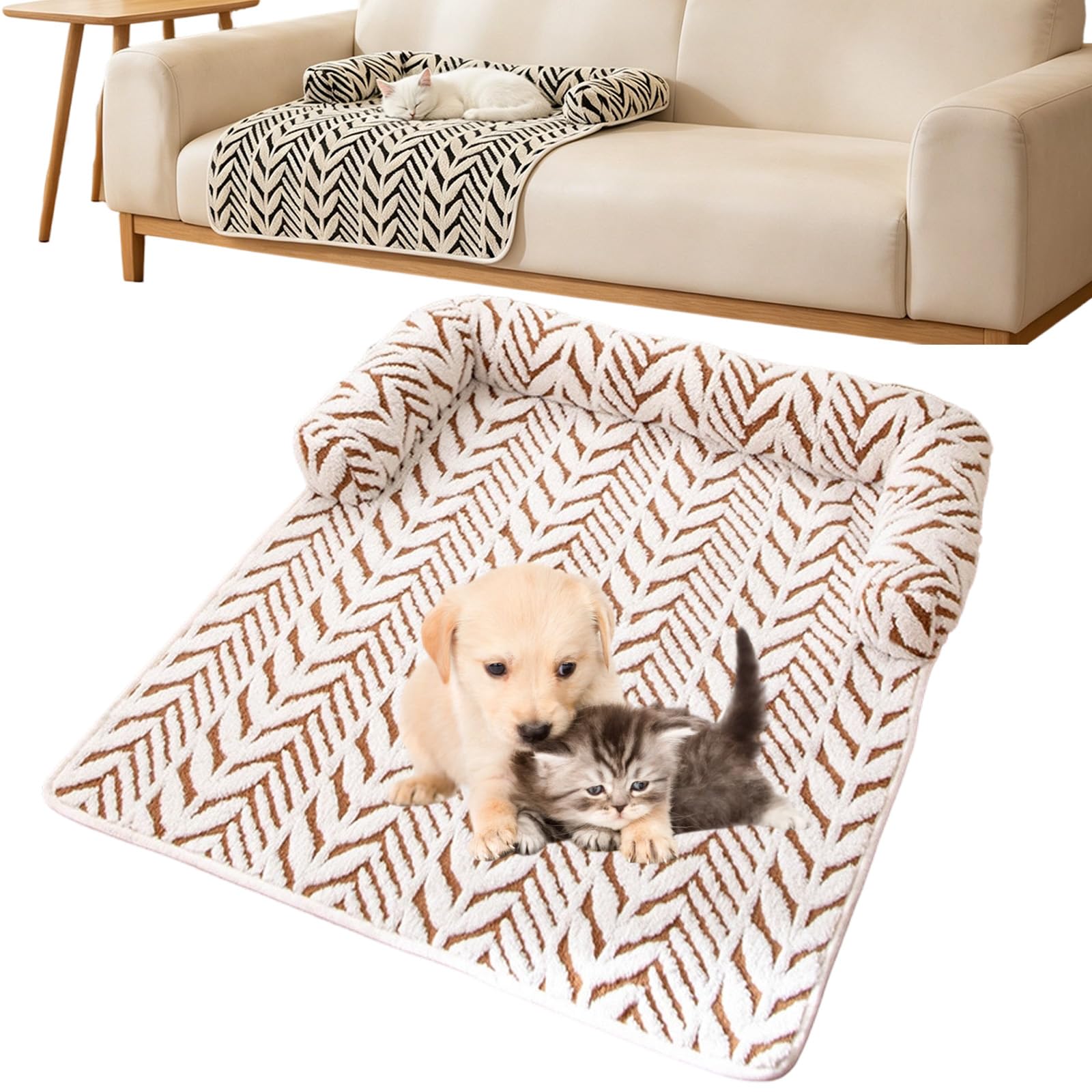 HIDRUO Plush Cat Mat for Sofa, Cat Couch Bed, Dog Sofa Bed，Brown：80cm*90cm