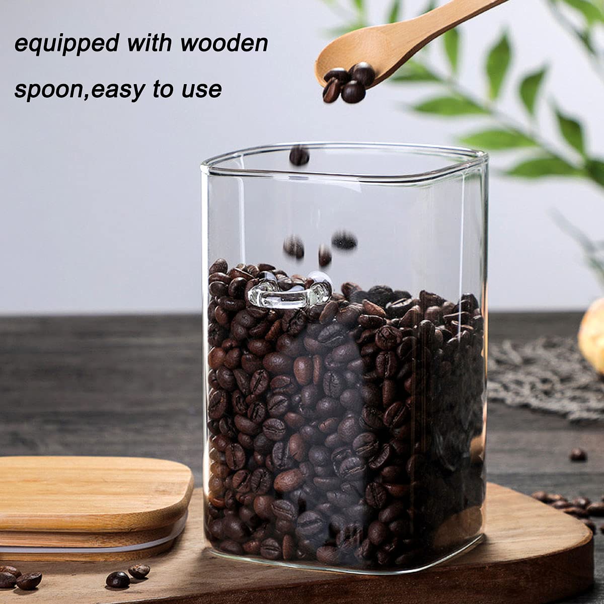 Juego de 2 tarros de especias con tapas de madera, recipientes herméticos para sal, azúcar, pimienta y más, organizador de cocina ideal para especias y condimentos