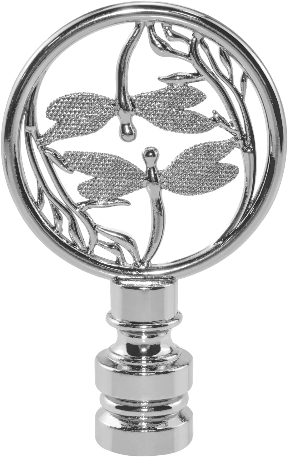 1Pcs Lamp Finial Cap Knob, Double Dragonflies Designs Hollowing Out Treatment Decoration for Lamp Shade (Sliver)