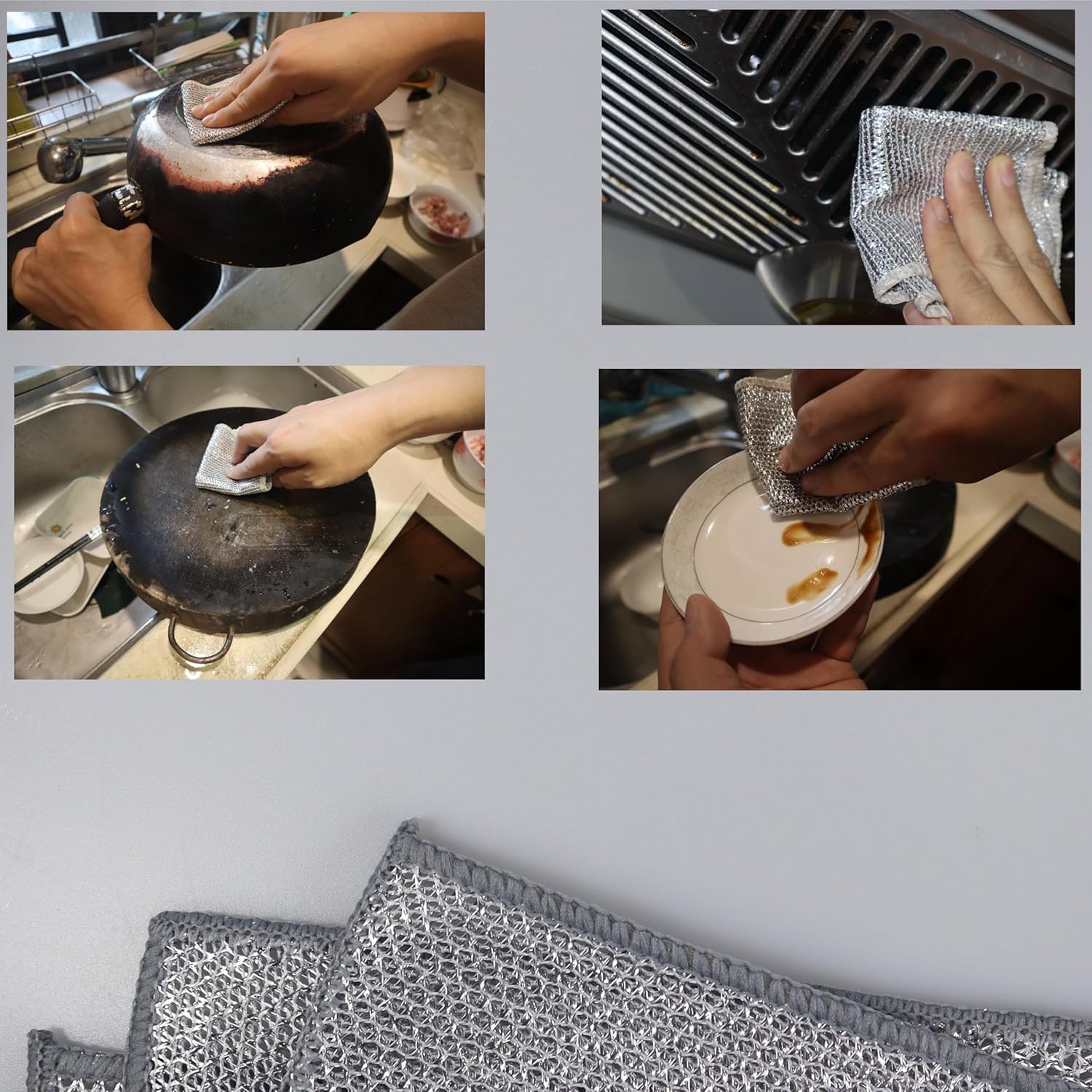 Shopeleven Non Scratch Dish Wash Cloths, Metal Wire Dish Cleaning Cloth Scrubber, Kitchen Washer Scrub Pad, Non Scratch Dish Wash Scrubber (6) 3