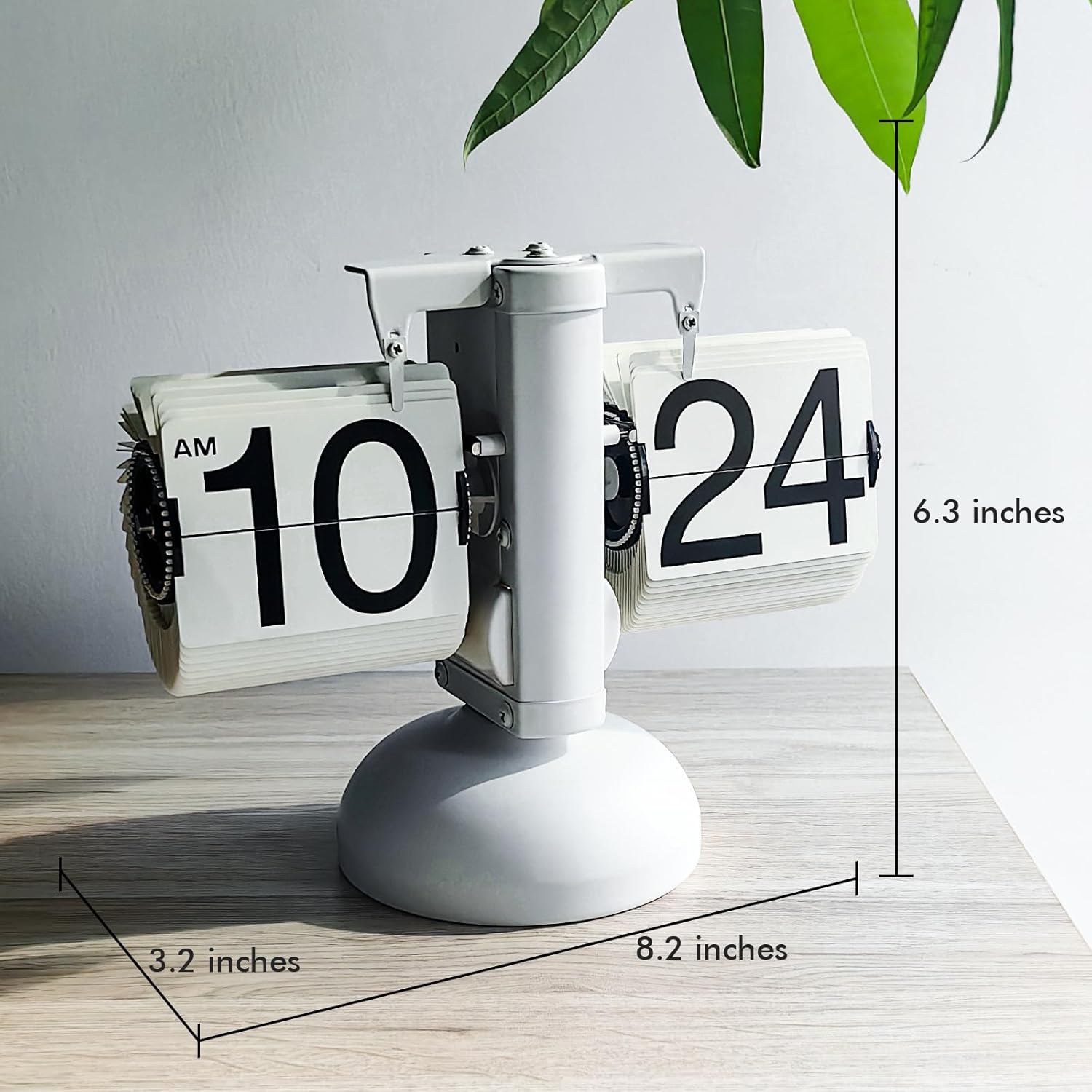 Flip Desk Clock, Retro Vintage Design Auto Flip Table Clock, Large Number Mechanical Battery Powered Operated Clocks for Home & Office Decor (White)