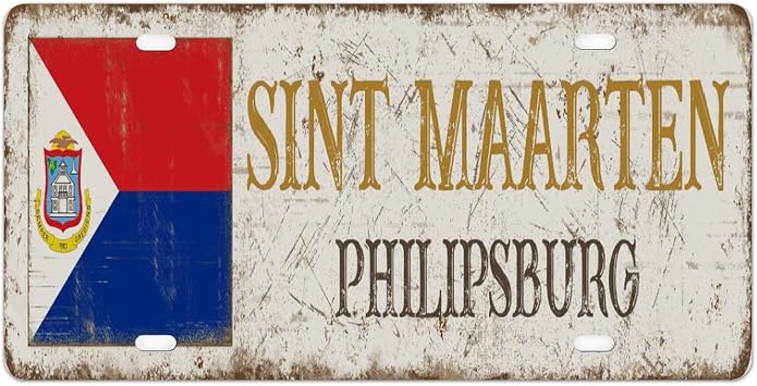 Sint Maarten Flag Front Plaque Country City Philipsburg Aluminum Car Metal Sign National Flag Metal Sign New Gift to Women Men 6x12inch